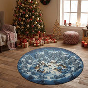Winter Village Round Rug – Snowy Mountain Cabins Holiday Decor image 1
