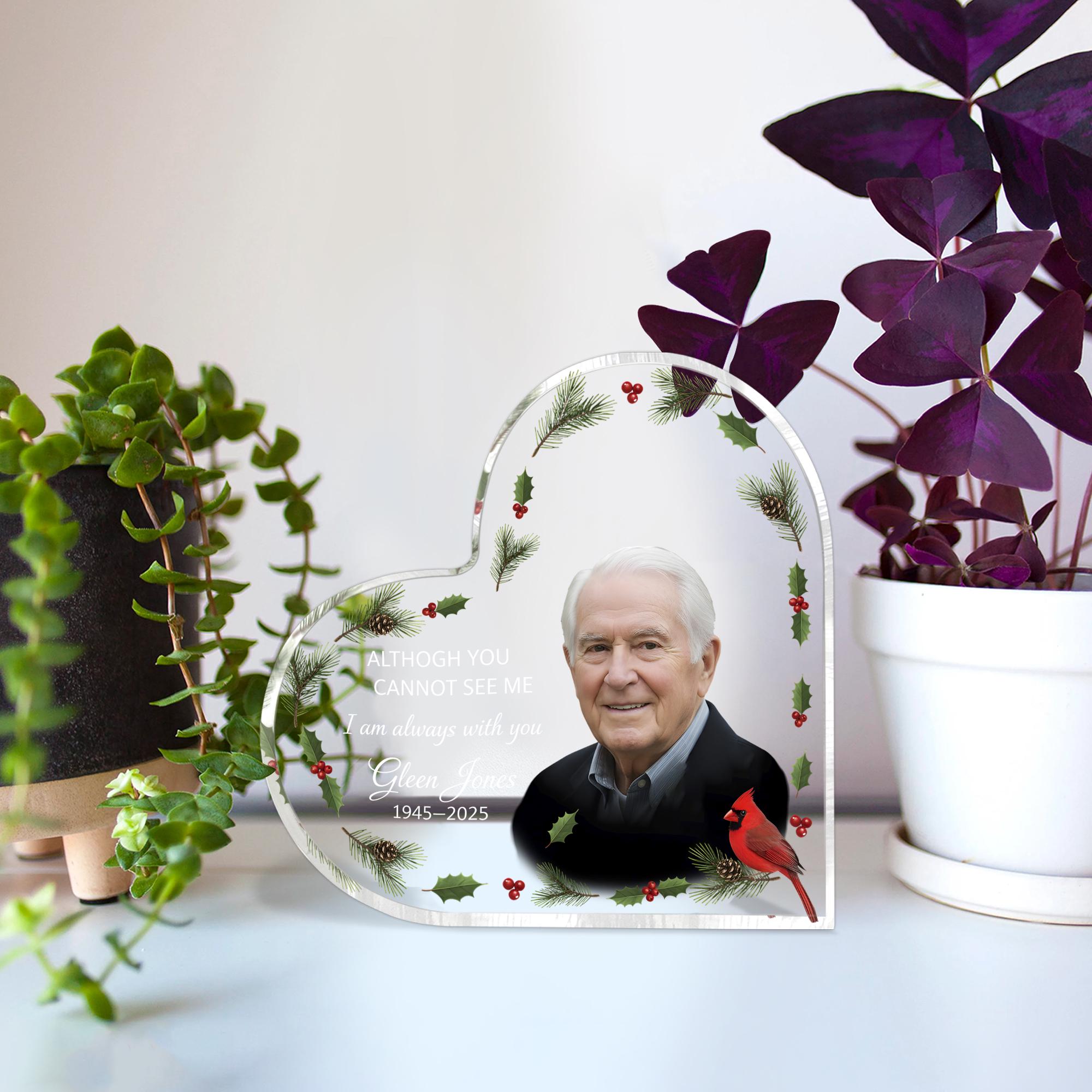 Personalized Acrylic Plaque: Memorial Heart Design, Cardinal and Pine Accents image 2