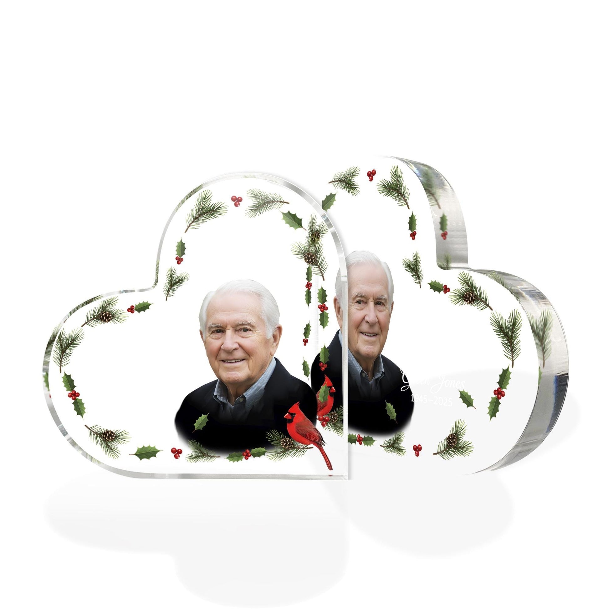 Personalized Acrylic Plaque: Memorial Heart Design, Cardinal and Pine Accents image 6