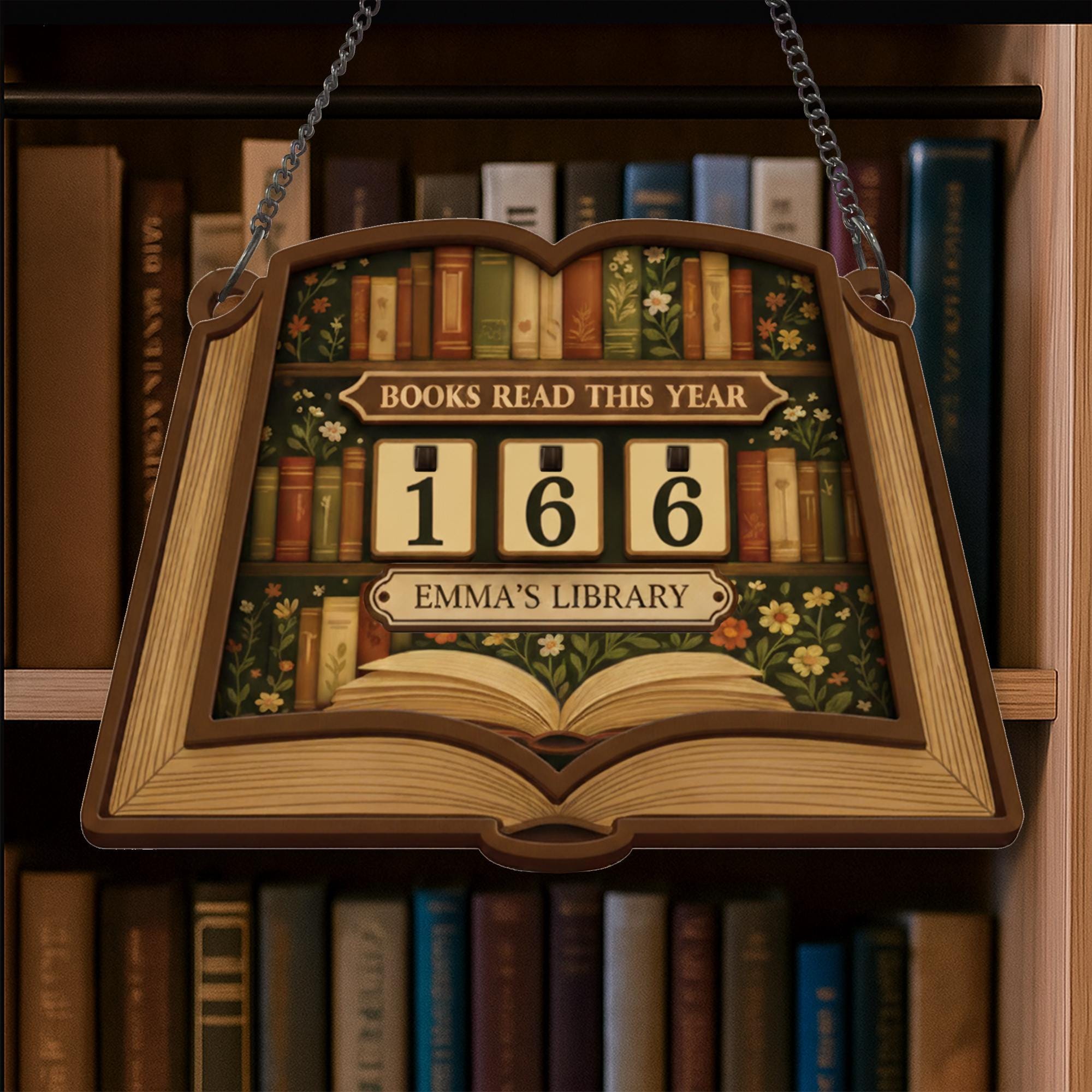 Wooden Book Tracker Sign – Personalized Library Reading Counter