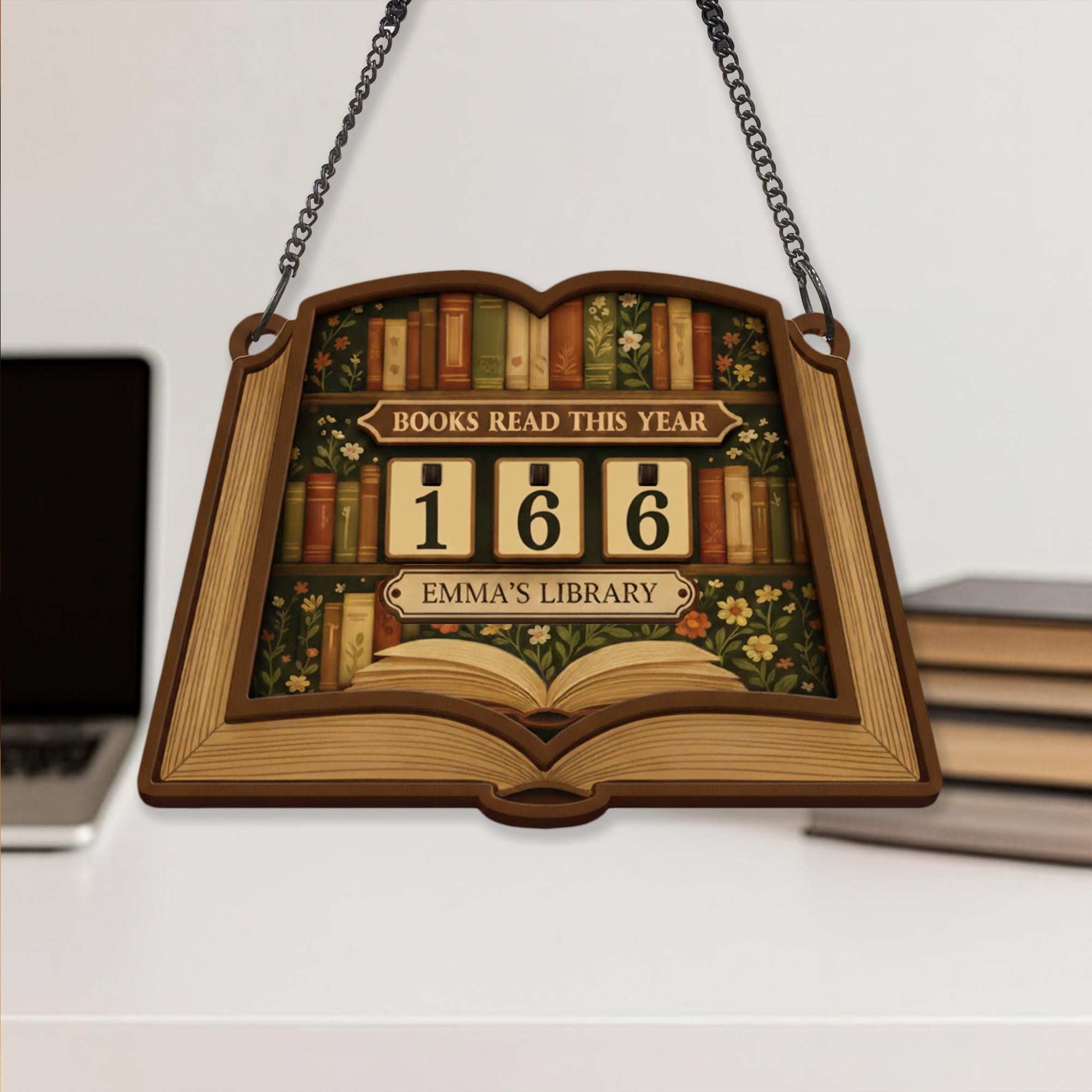 Wooden Book Tracker Sign – Personalized Library Reading Counter