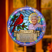 Personalized Memorial LED Suncatcher – Window Hanging Keepsake – “Keep the Light On” Tribute Gift
