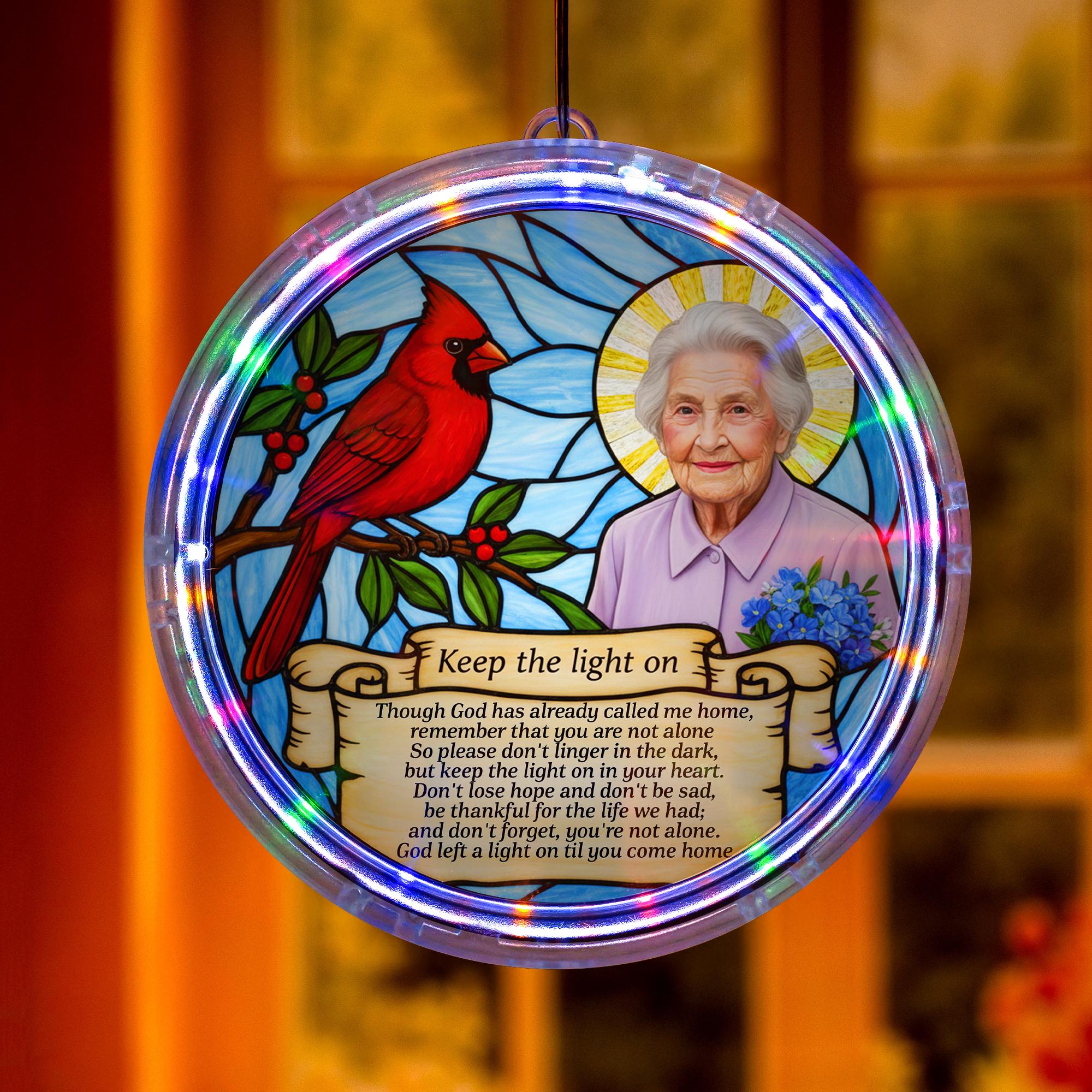 Personalized Memorial LED Suncatcher – Window Hanging Keepsake – “Keep the Light On” Tribute Gift