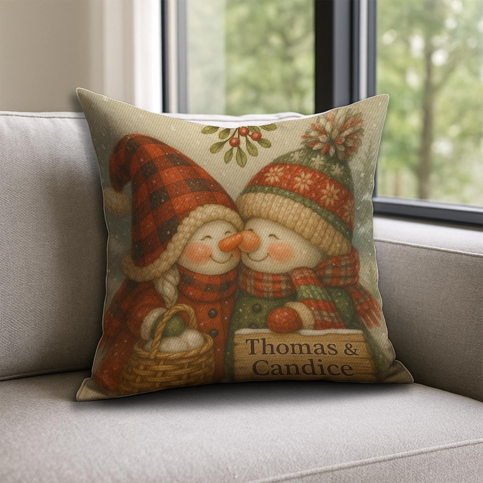 Custom Snow Couple Pillow – Holiday Decor with Names