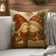 Custom Snow Couple Pillow – Holiday Decor with Names