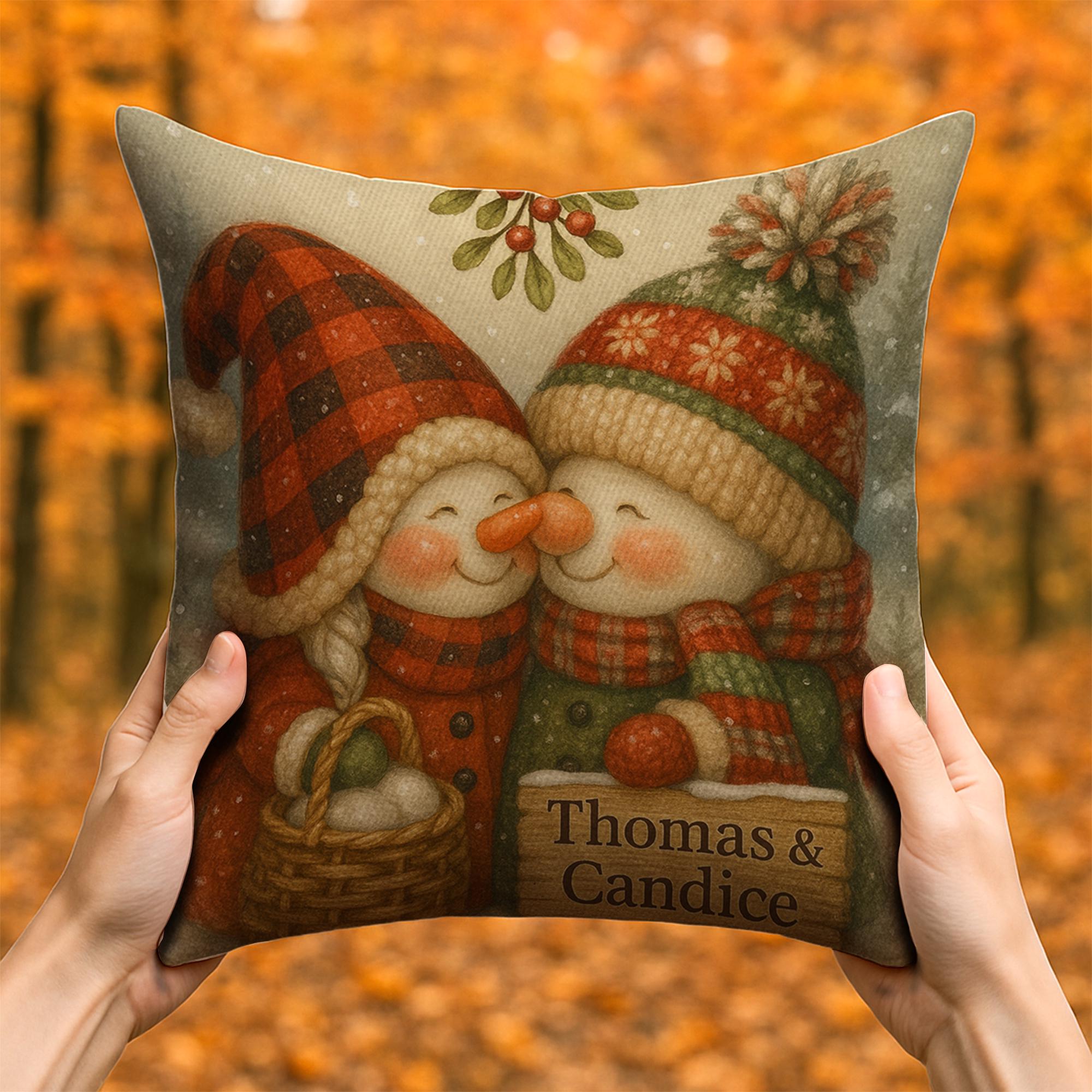 Custom Snow Couple Pillow – Holiday Decor with Names