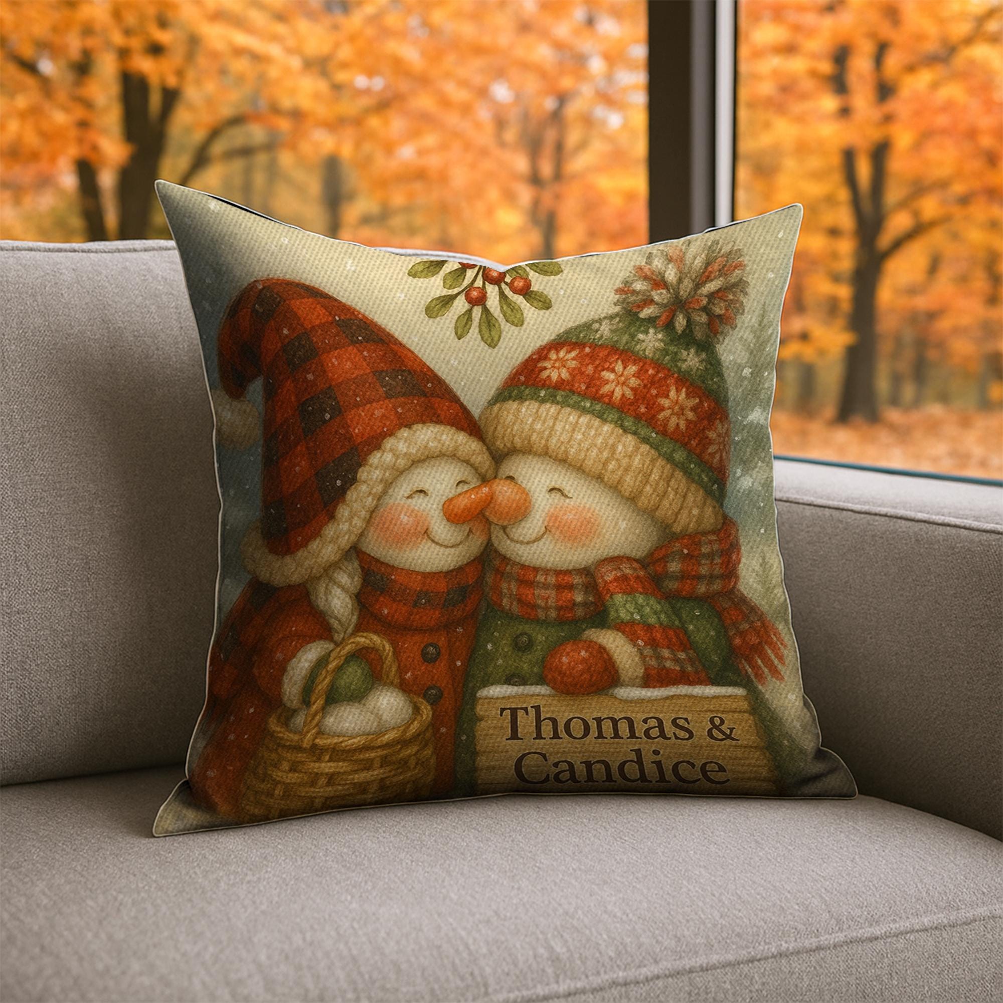 Custom Snow Couple Pillow – Holiday Decor with Names