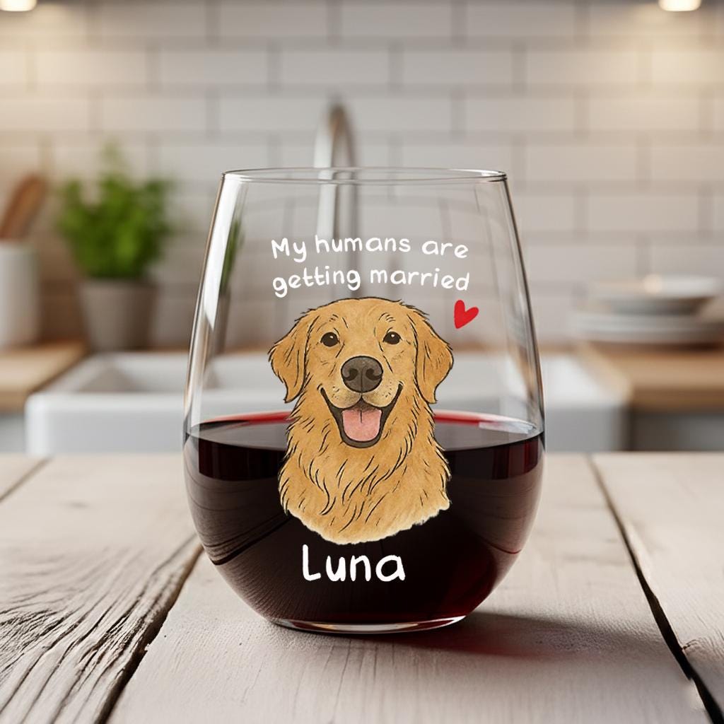 Custom Pet Portrait Wine Glass Personalized Dog Wedding Glassware