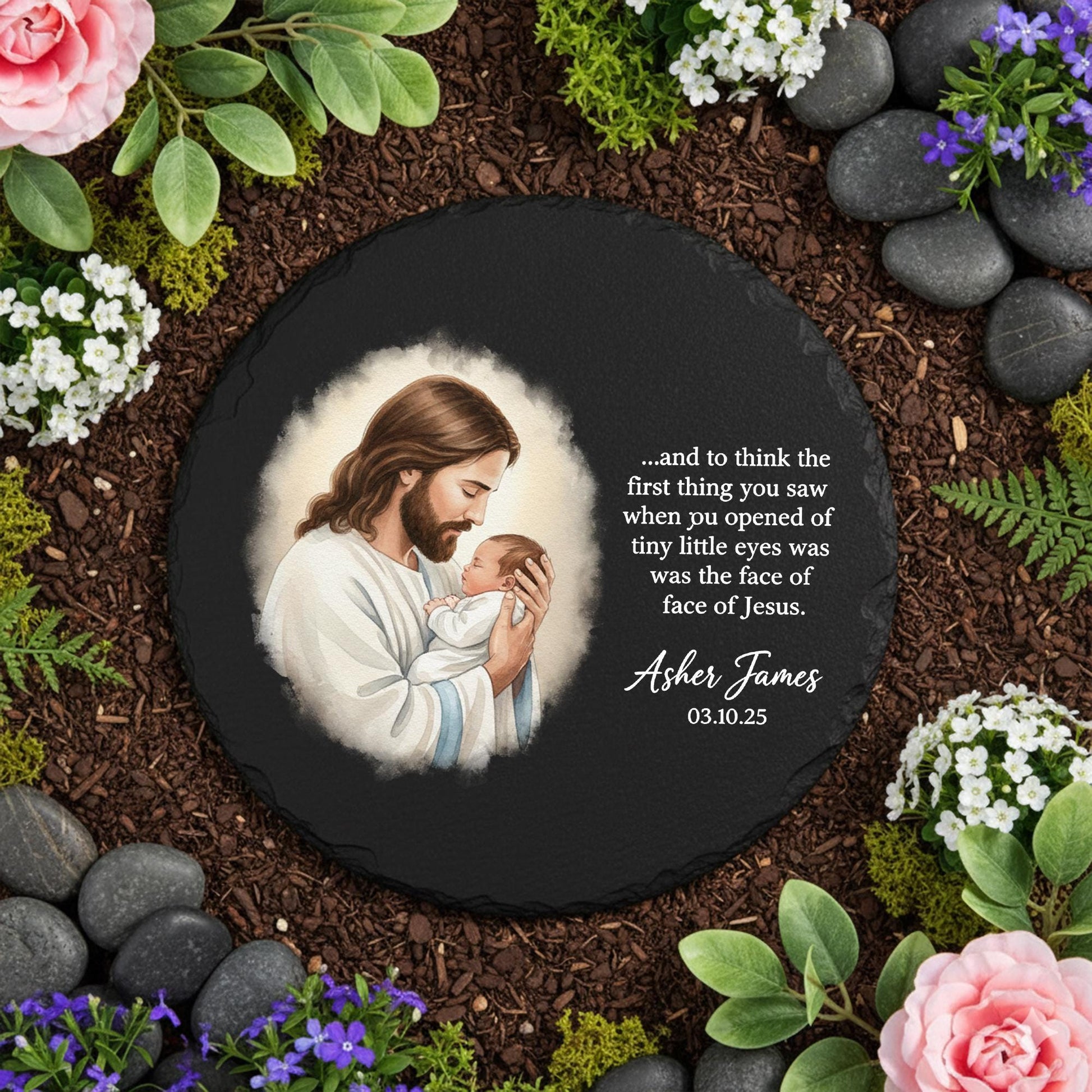Personalized Memorial Garden Stone – Christian Remembrance Gift – In Memory Garden Decor