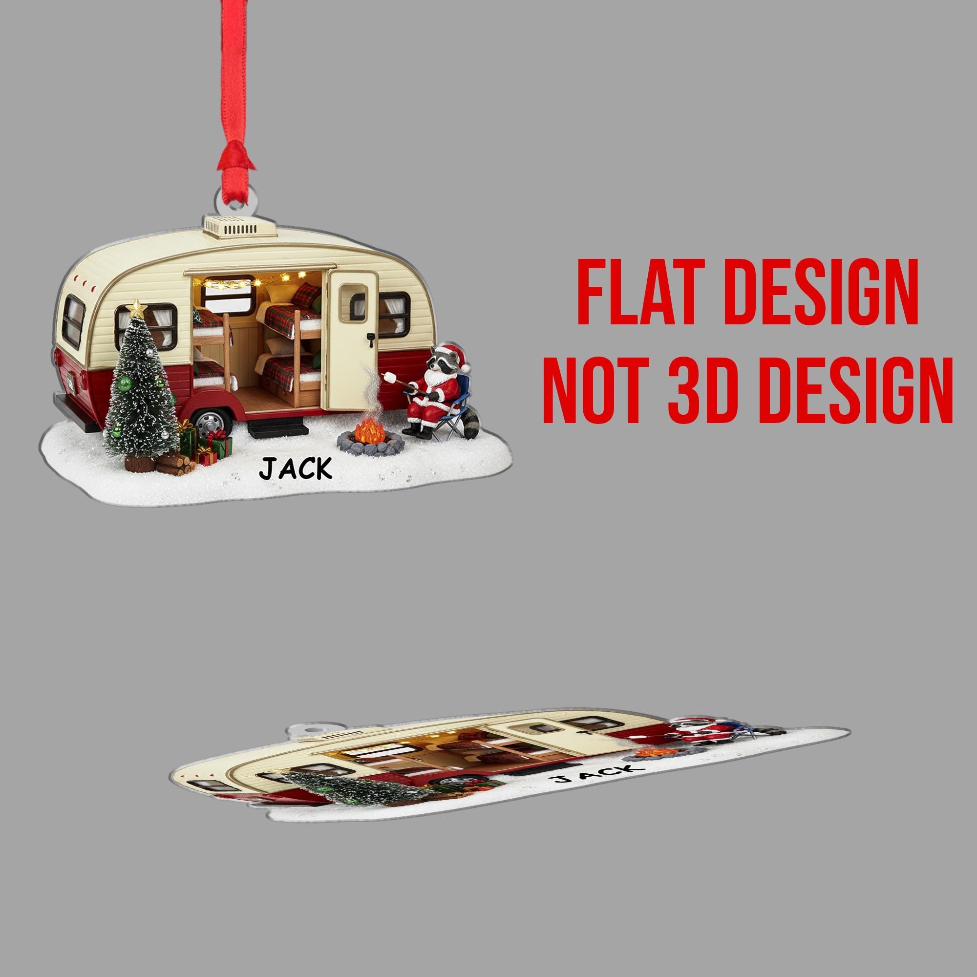 Personalized Camper & Raccoon Christmas Ornament | Custom Name Travel Trailer Holiday Decor Gift