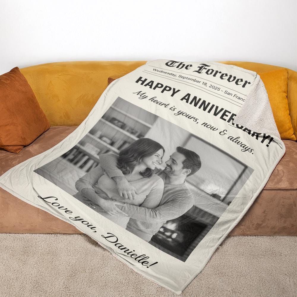 Personalized Newspaper Blanket – Custom Anniversary Gift for Couples
