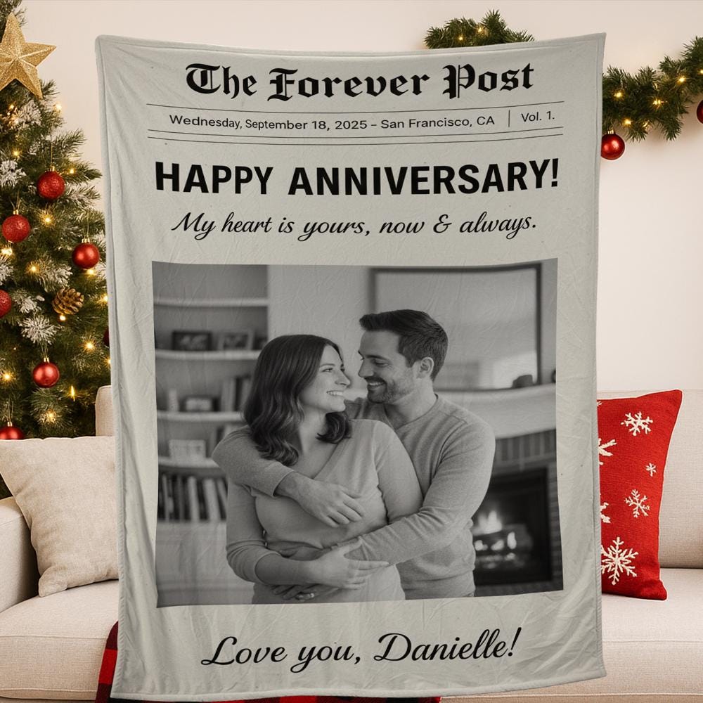 Personalized Newspaper Blanket – Custom Anniversary Gift for Couples