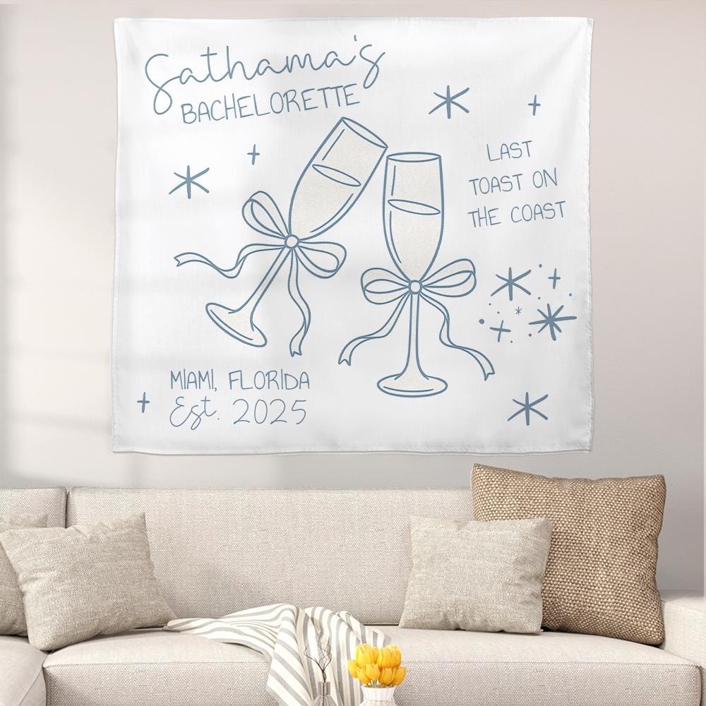 Personalized Bachelorette Party Tapestry – Custom Last Toast on the Coast Decor