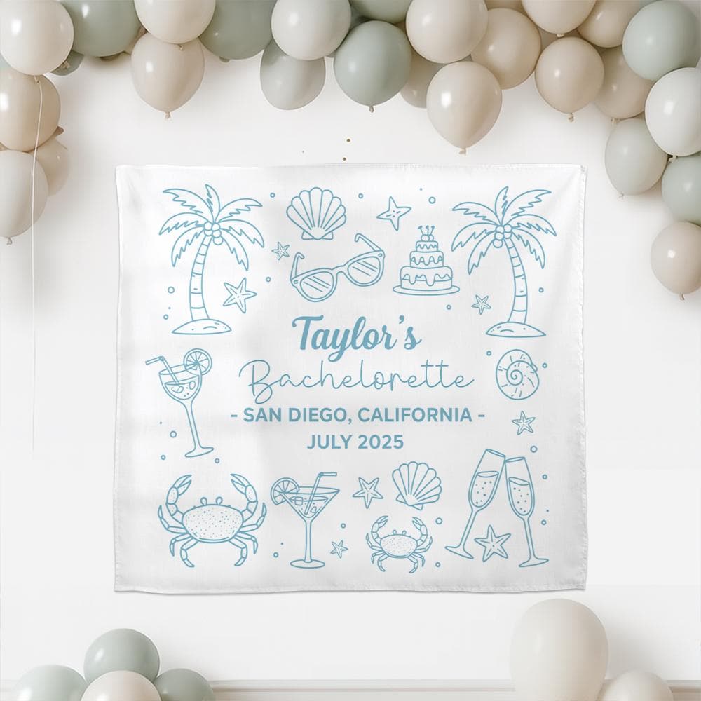 Beach Bachelorette Party Tapestry – Personalized Bridal Shower Backdrop