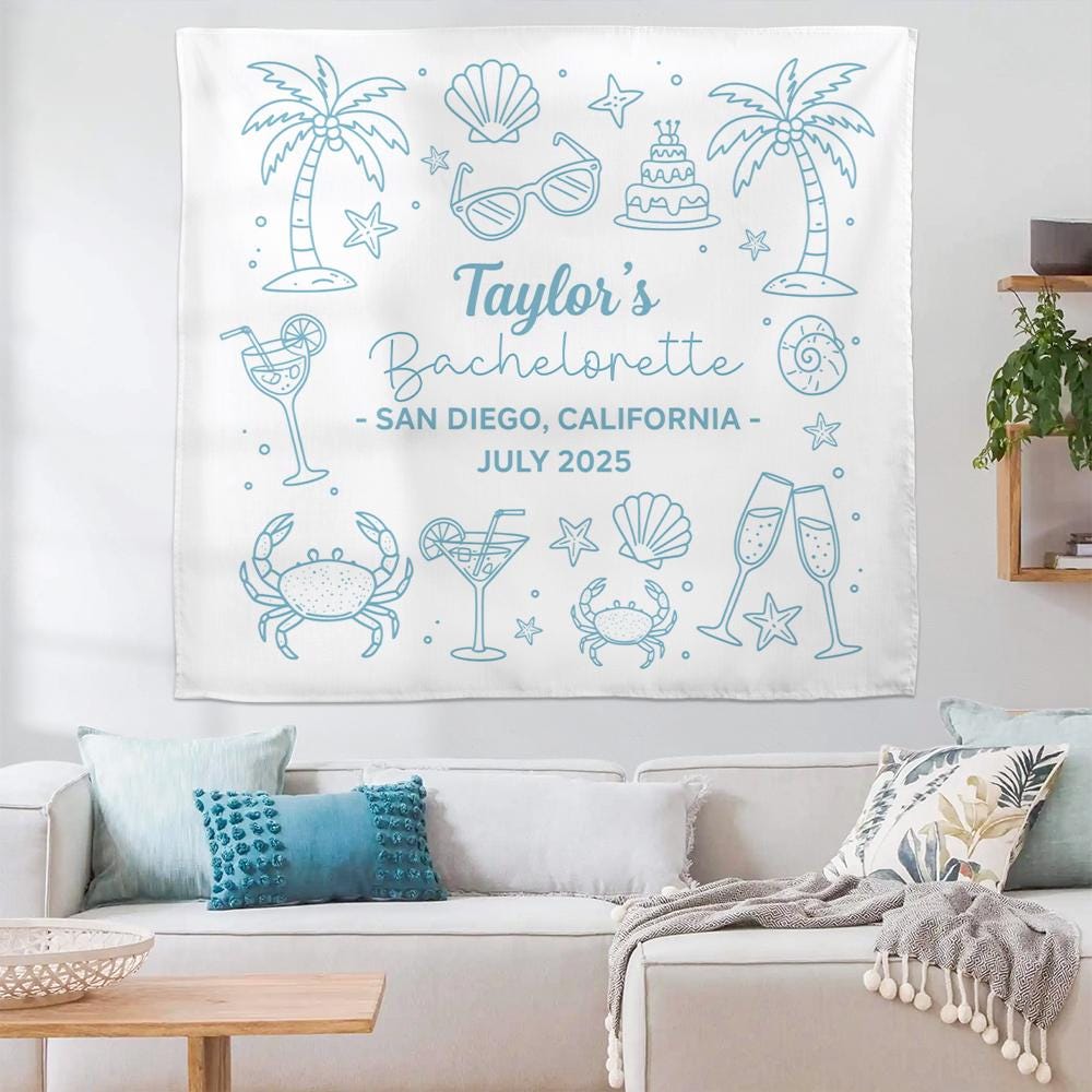 Beach Bachelorette Party Tapestry – Personalized Bridal Shower Backdrop