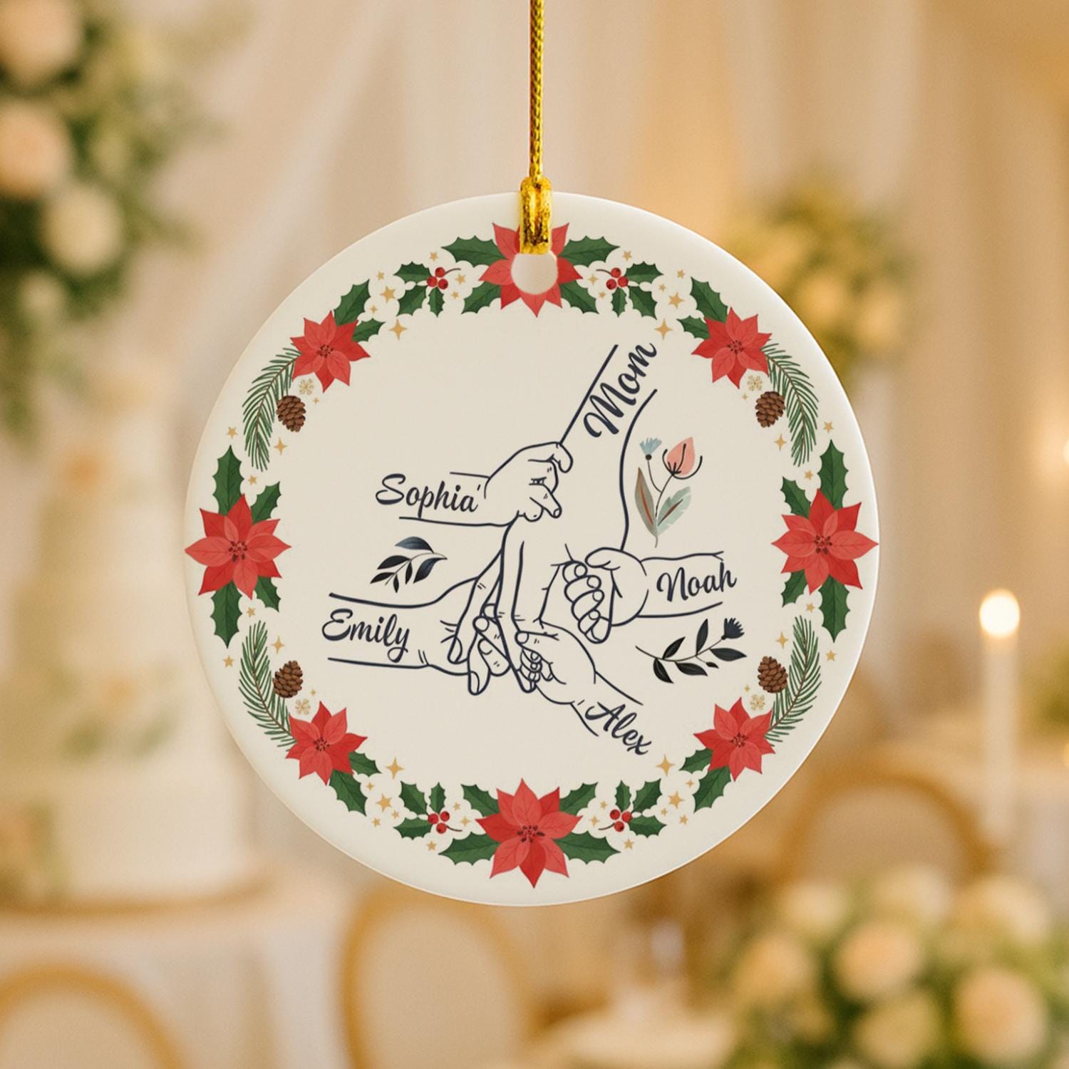 Custom Ceramic Mom and Children Ornament – Personalized Family Hands Keepsake