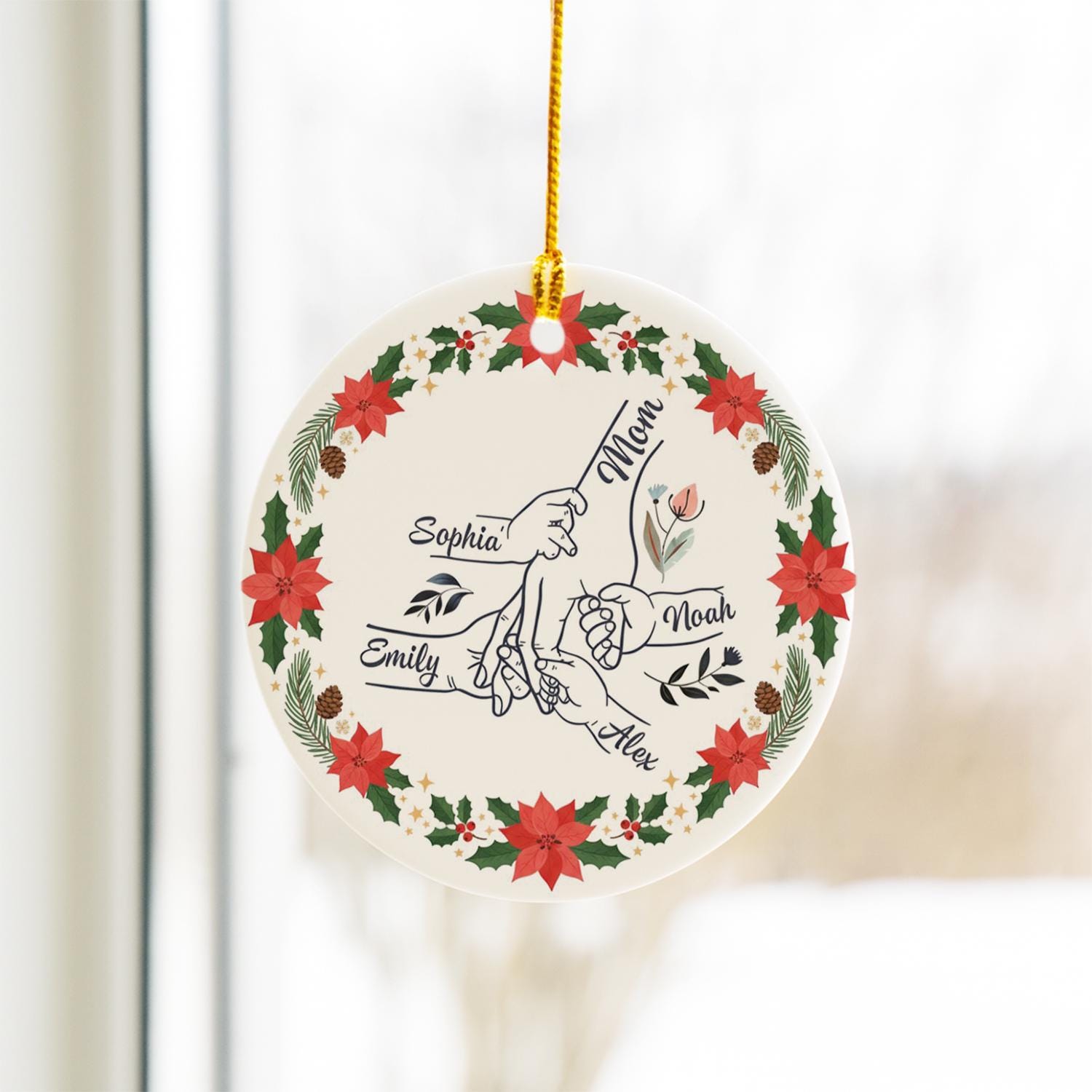 Custom Ceramic Mom and Children Ornament – Personalized Family Hands Keepsake