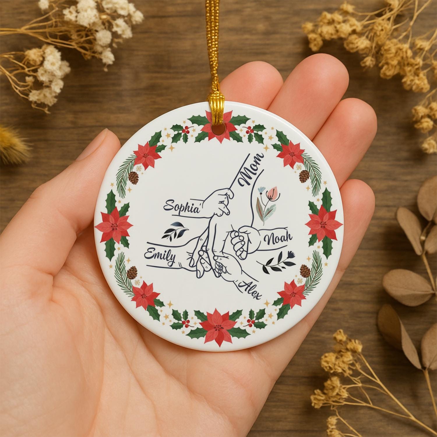 Custom Ceramic Mom and Children Ornament – Personalized Family Hands Keepsake