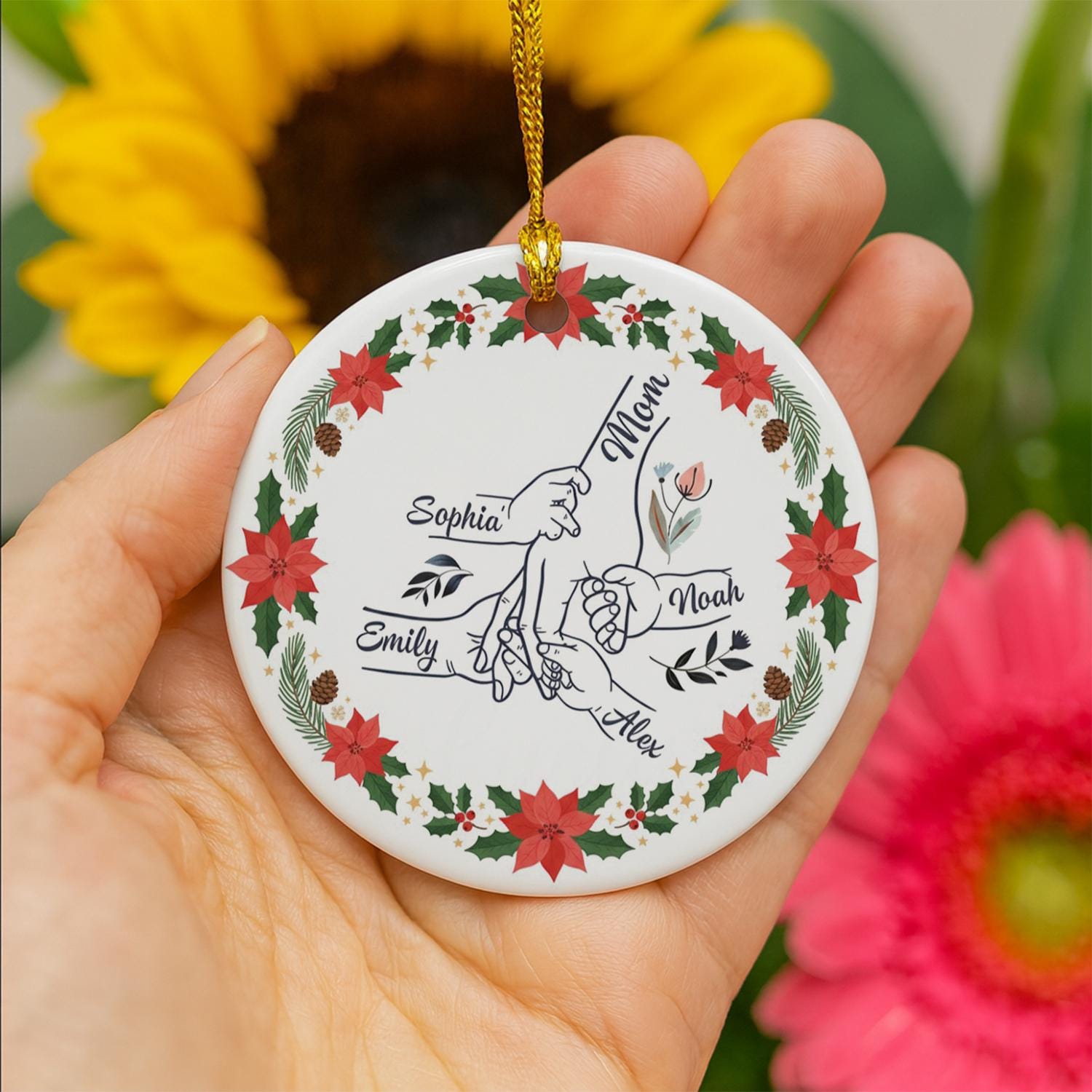 Custom Ceramic Mom and Children Ornament – Personalized Family Hands Keepsake