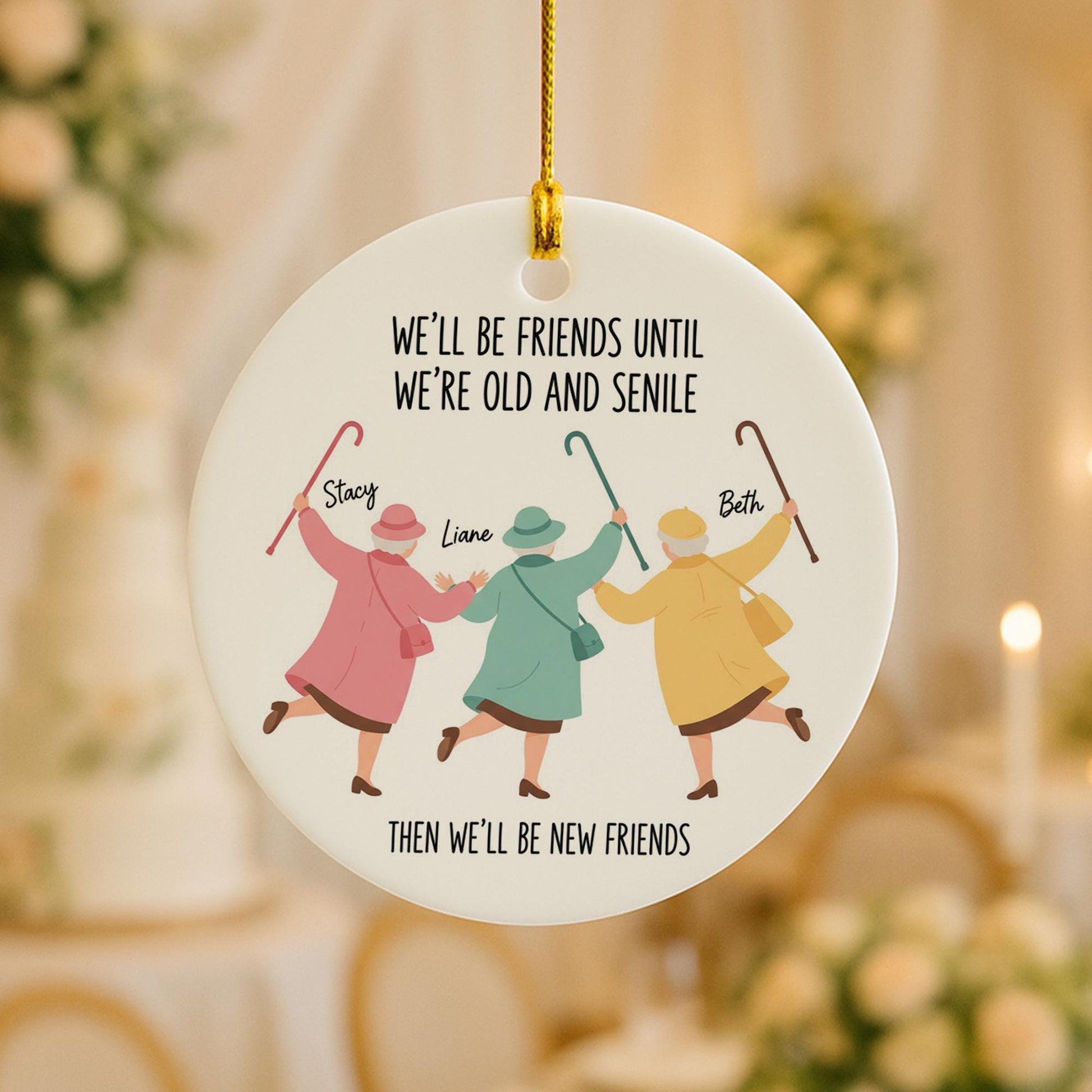 Ceramic Ornament, Personalized Friends Silhouette Design with Names & Quote