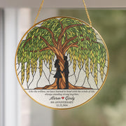 Personalized Anniversary Glass Suncatcher: Willow Tree Romantic Couple Keepsake, Custom Names & Date