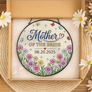 Custom Mother of the Bride Suncatcher – Round Faux Stained Glass Floral Window Hanging Decor
