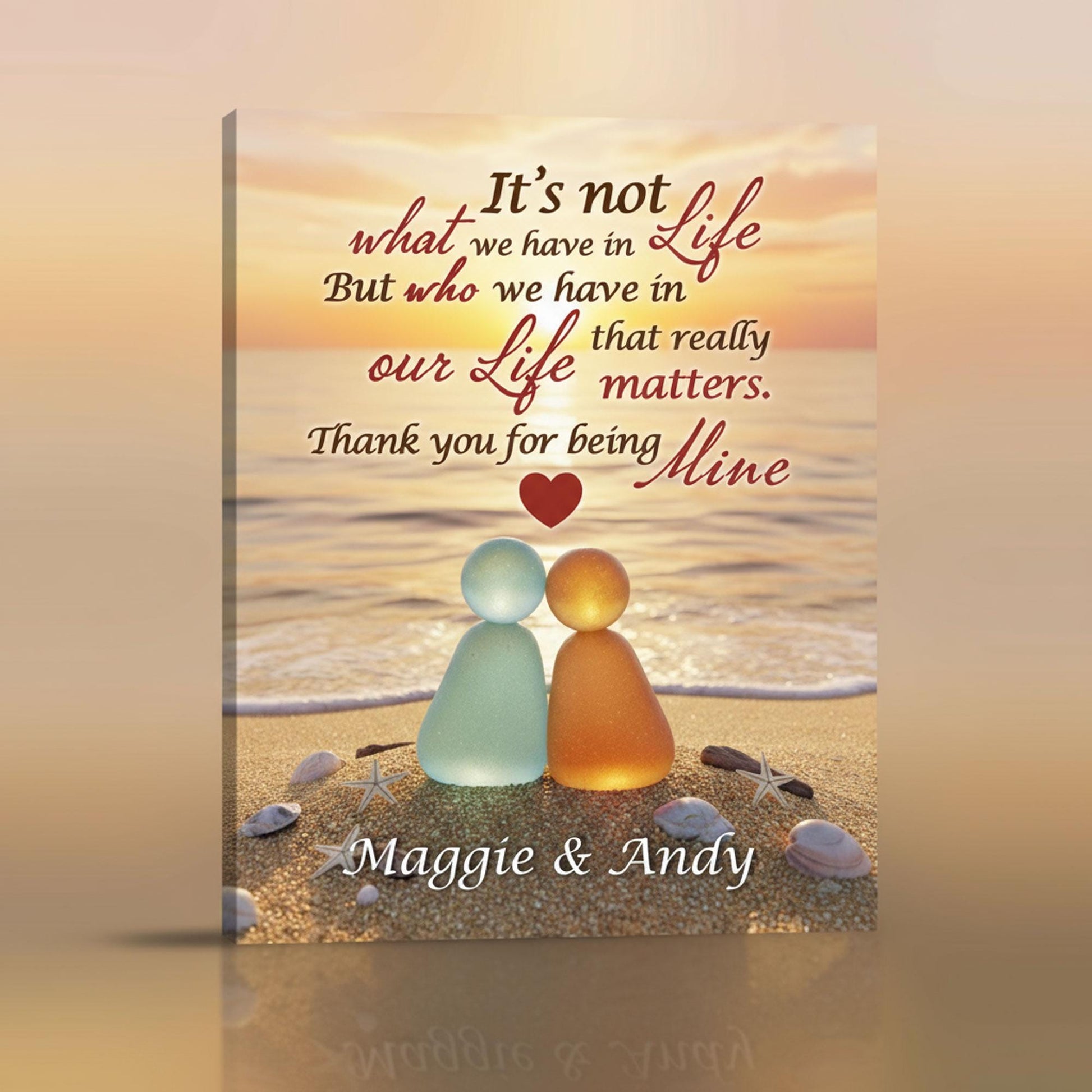 Custom Sea Glass Couple Canvas: Personalized Beach Sunset Anniversary Gift, Wedding Keepsake