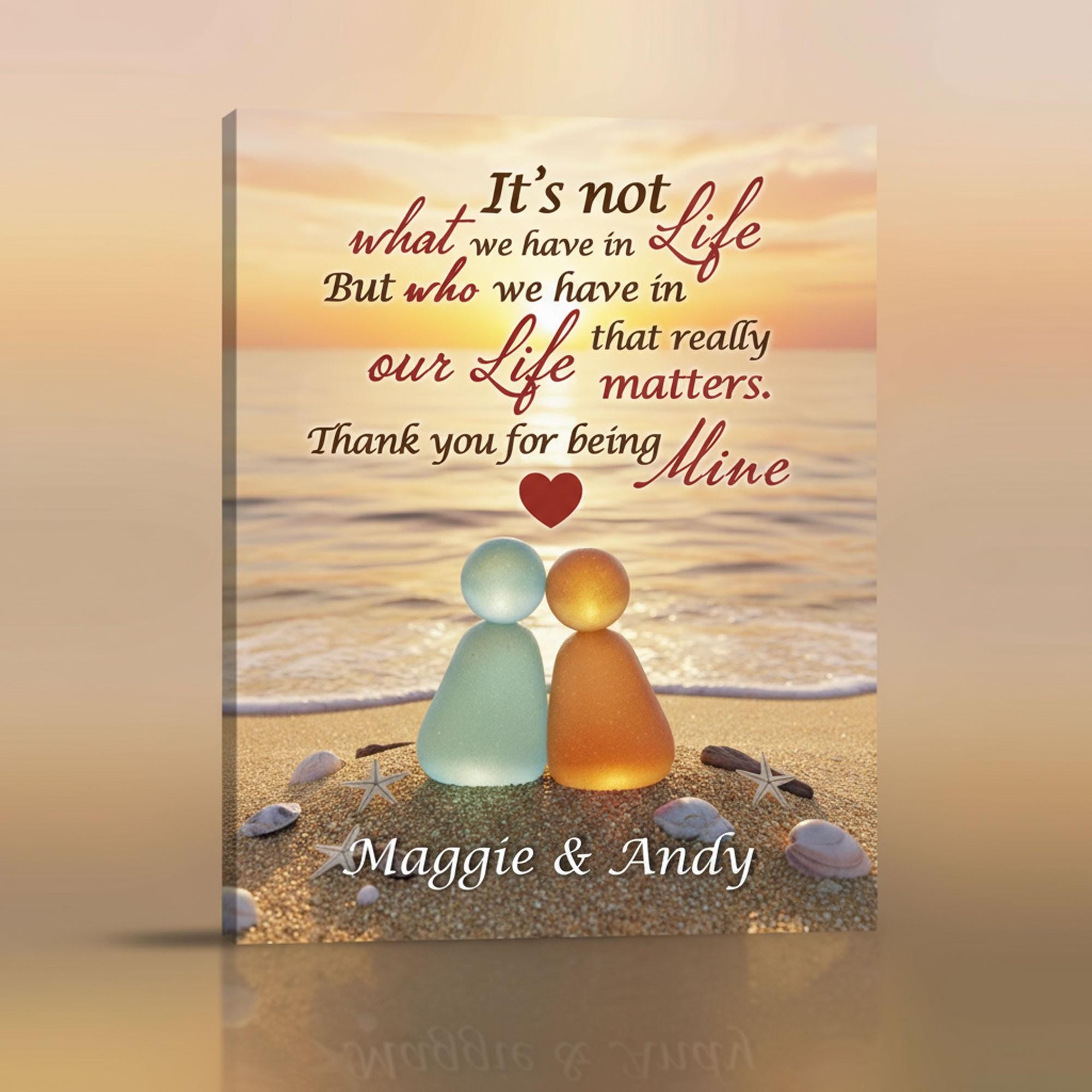 Custom Sea Glass Couple Canvas: Personalized Beach Sunset Anniversary Gift, Wedding Keepsake