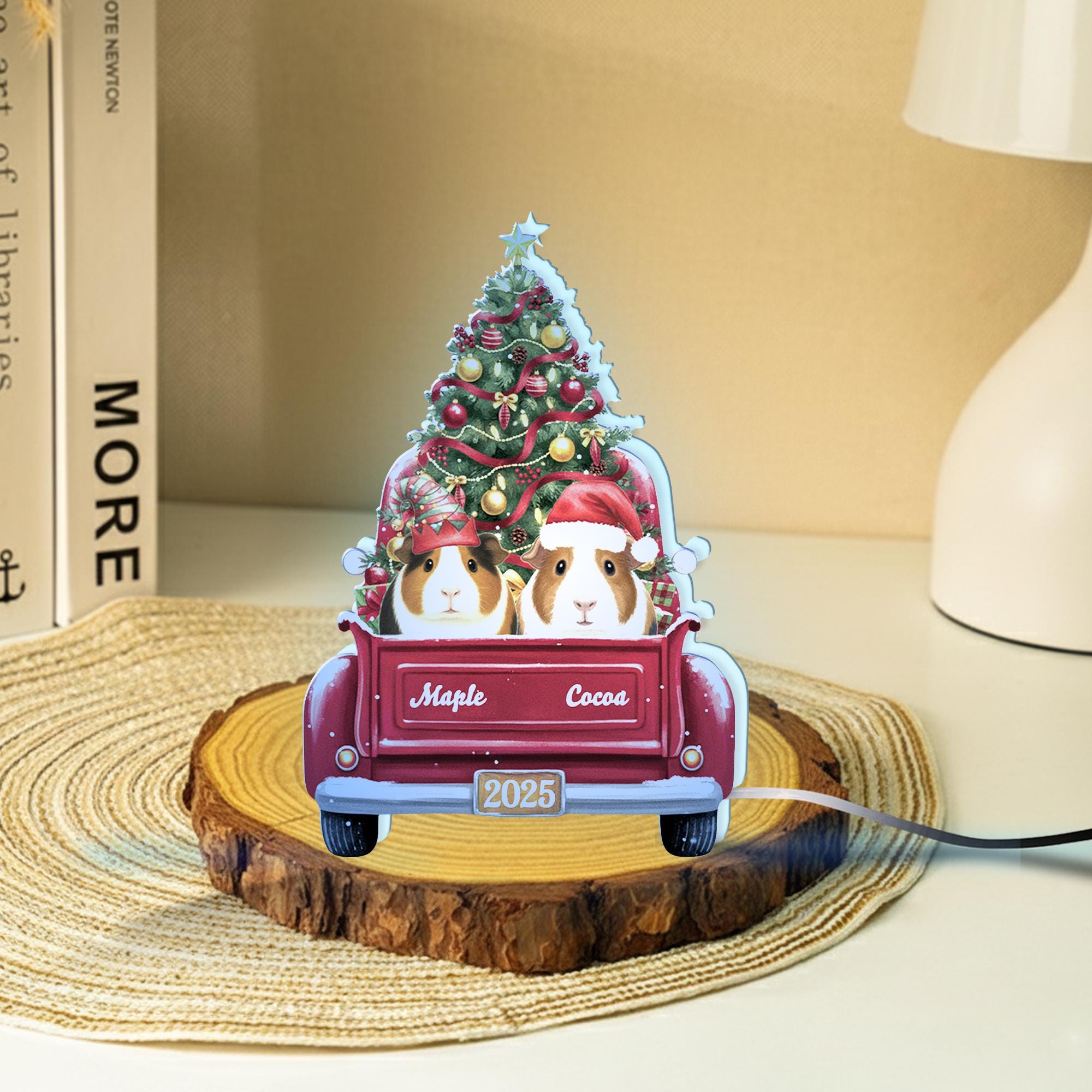 Custom Guinea Pig Christmas Night Light Box: Holiday LED Table Lamp image 6