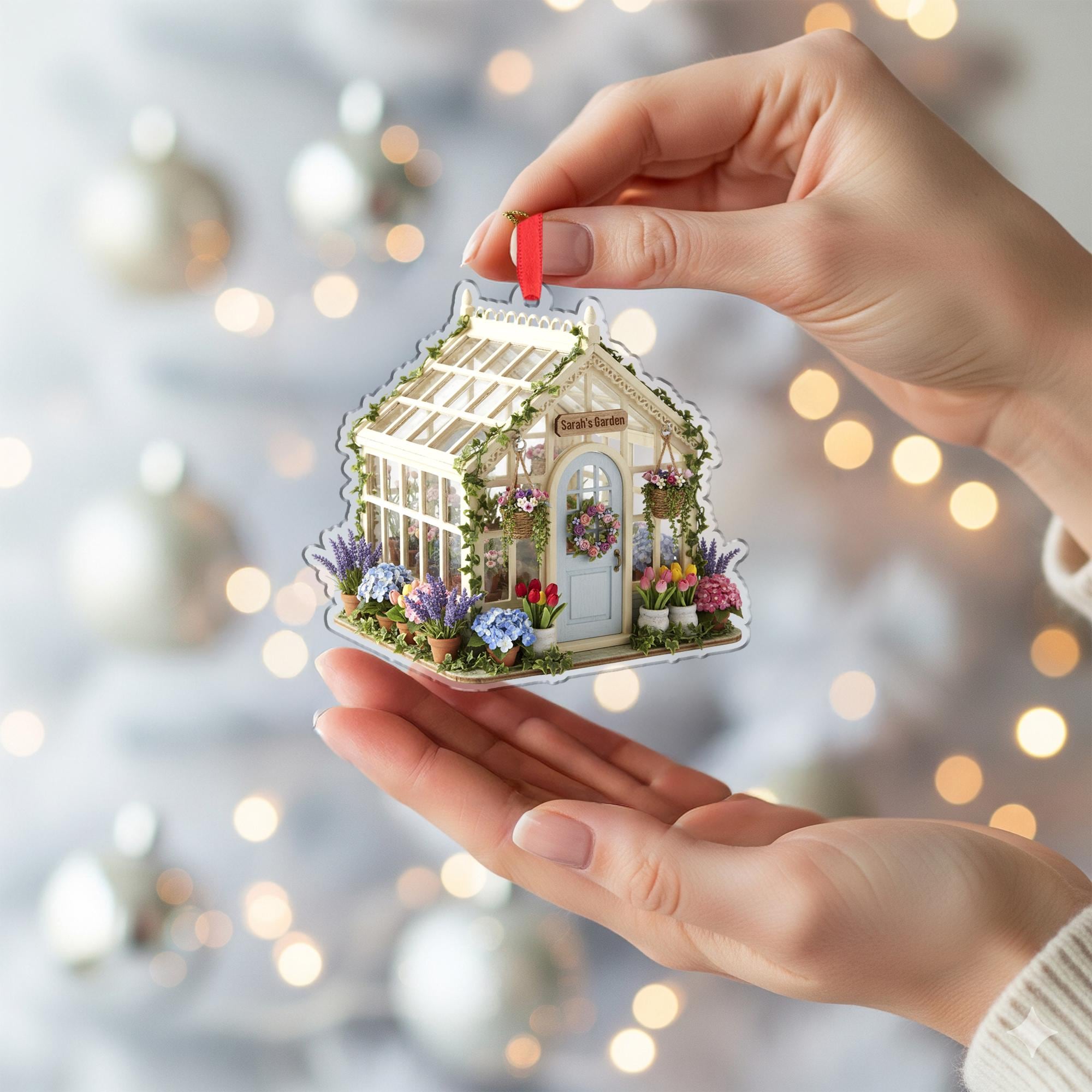 Personalized Garden Greenhouse Ornament – Custom Flower House Christmas Tree Hanging Decoration image 2