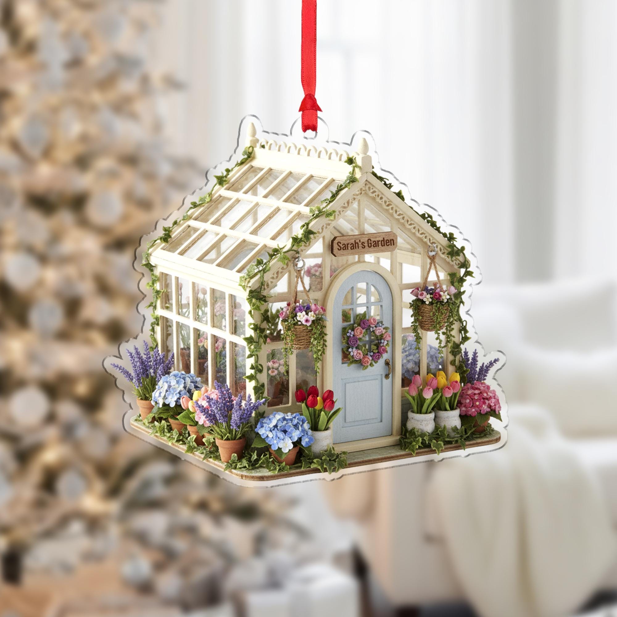 Personalized Garden Greenhouse Ornament – Custom Flower House Christmas Tree Hanging Decoration image 1