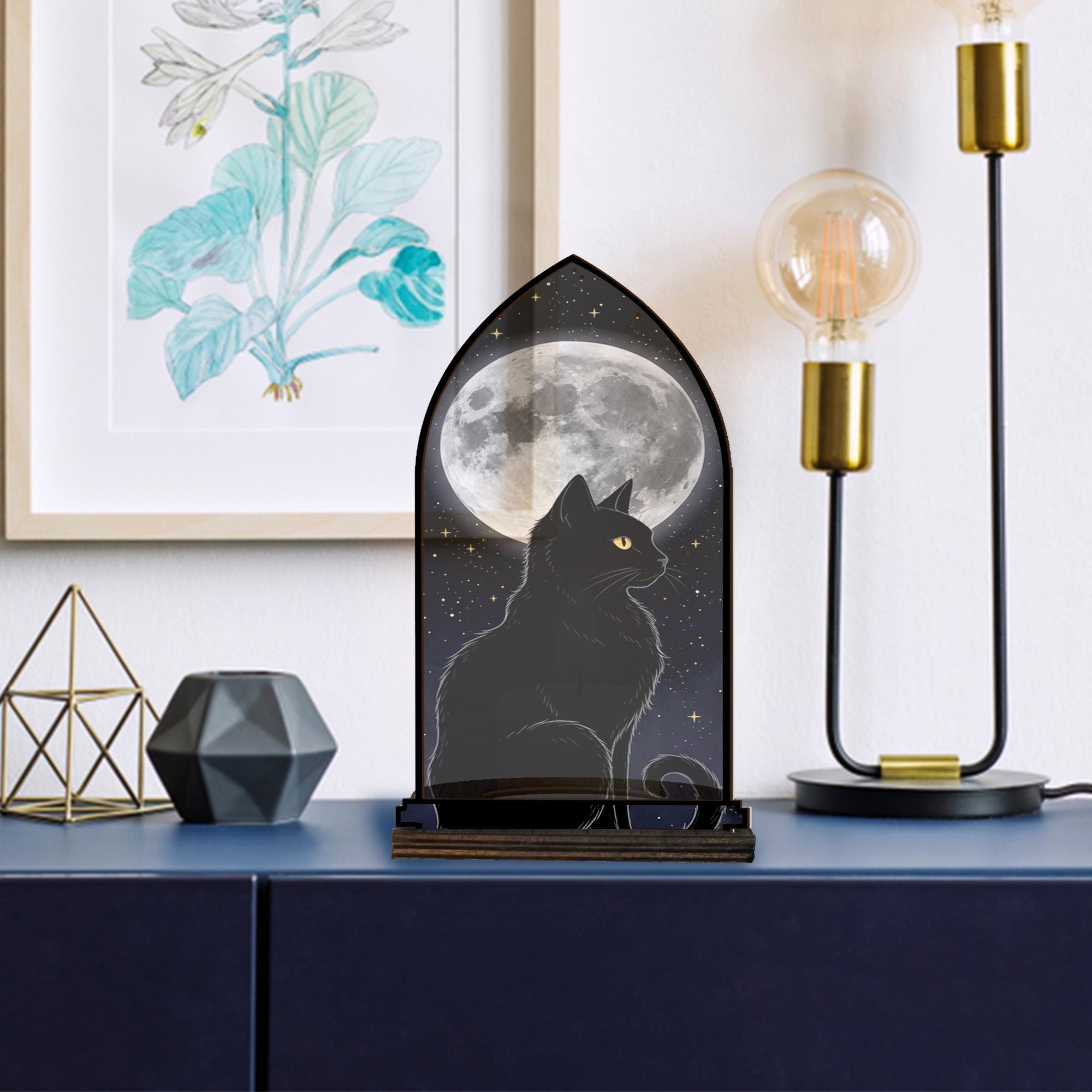 Black Cat & Full Moon Candle Holder Ornament – Gothic Christmas Table Accent image 4