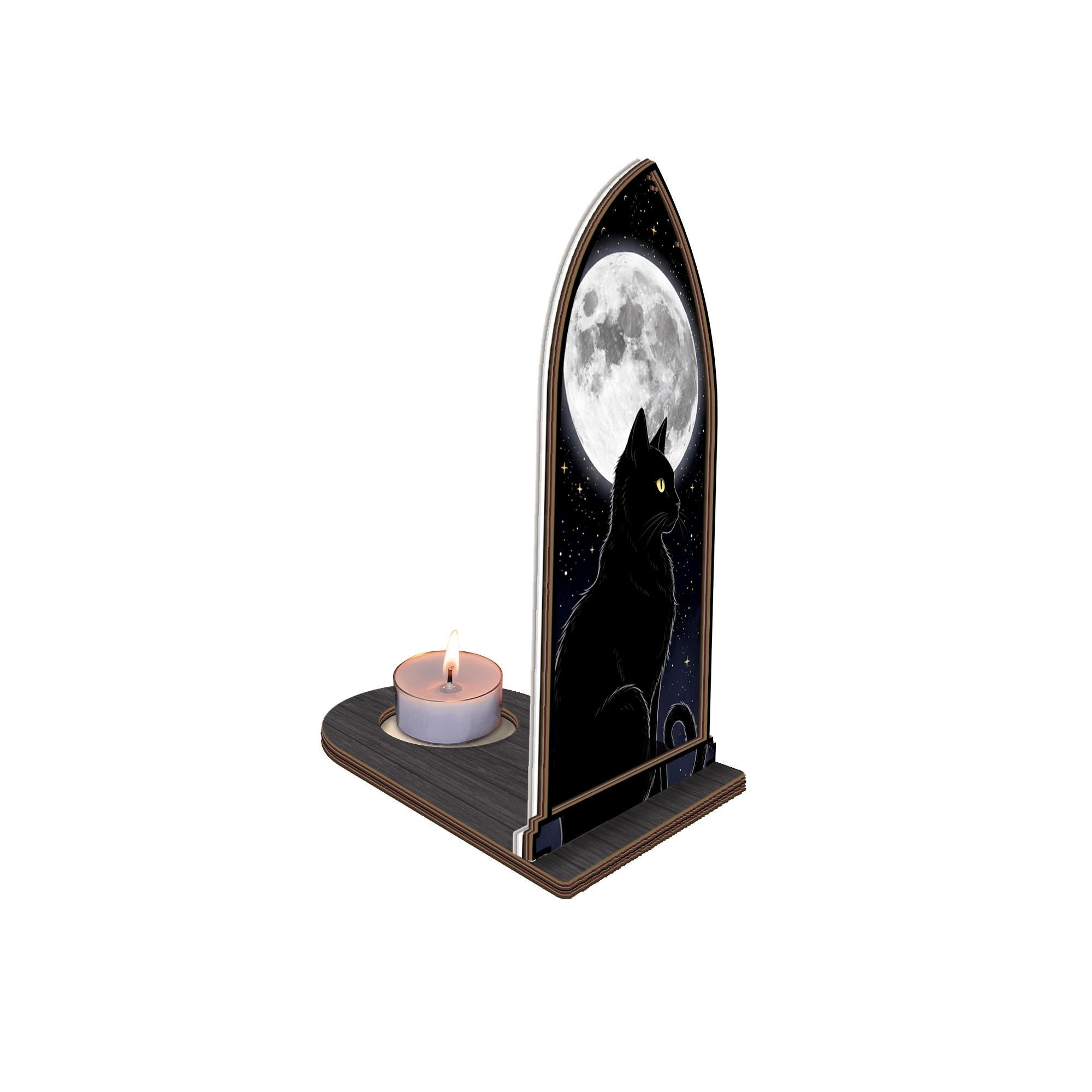 Black Cat & Full Moon Candle Holder Ornament – Gothic Christmas Table Accent image 8