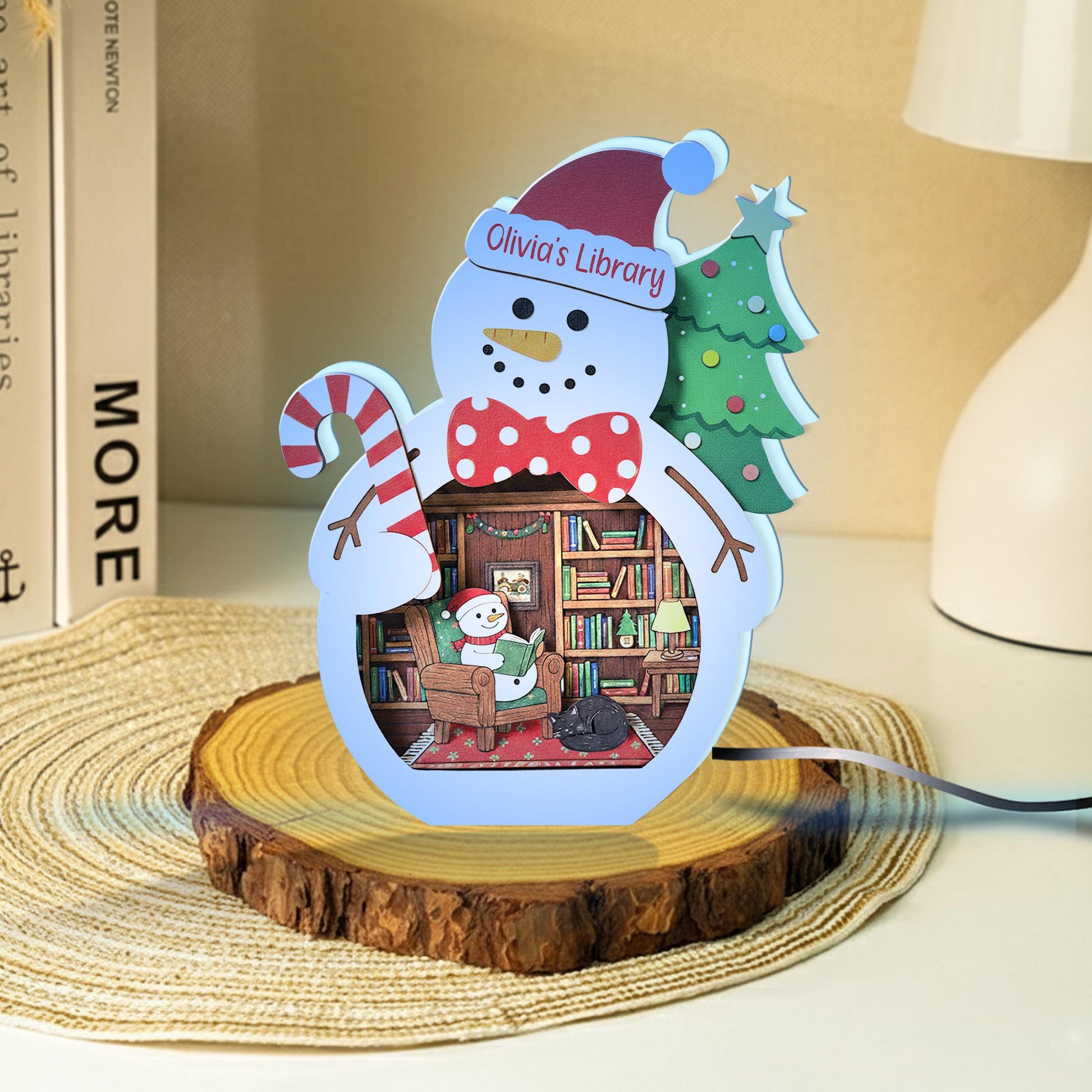 Custom Book Lover Christmas Night Light Box: LED Book Room Decor image 1