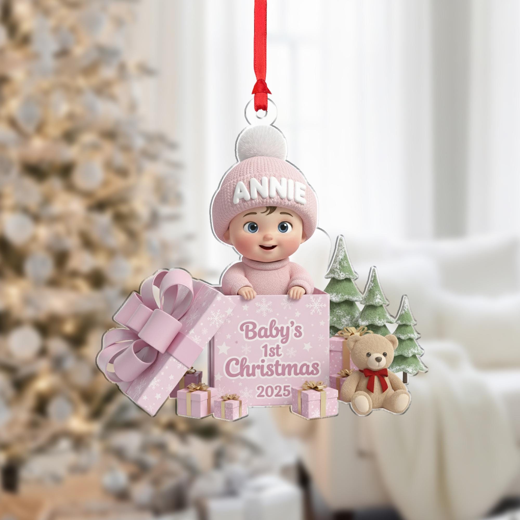 Personalized Baby’s First Christmas Ornament 2025 – Baby Girl or Boy Tree Decoration image 1