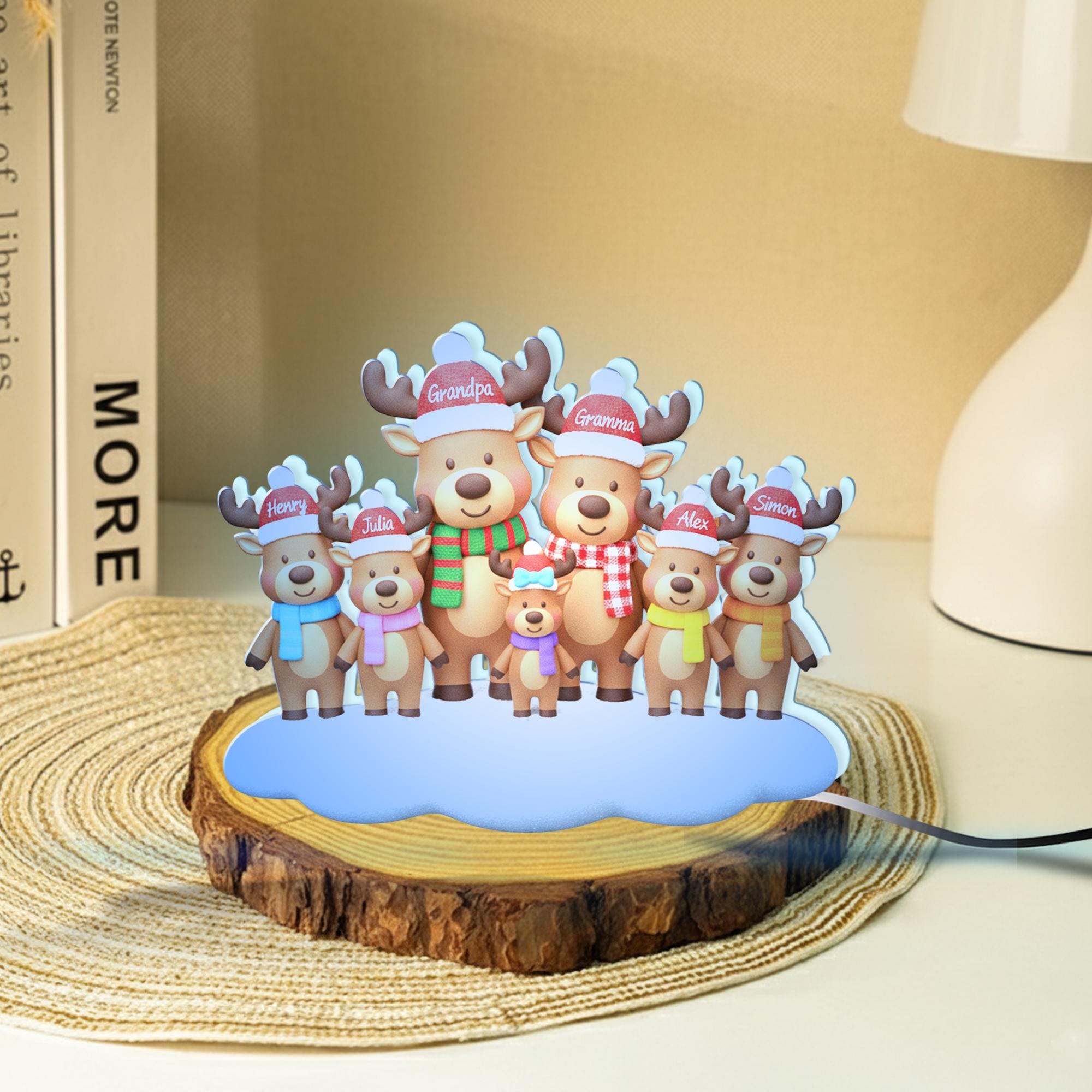 Custom Reindeer Family LED Light Box with Grandma Grandpa: Personalized Names Lamp image 4
