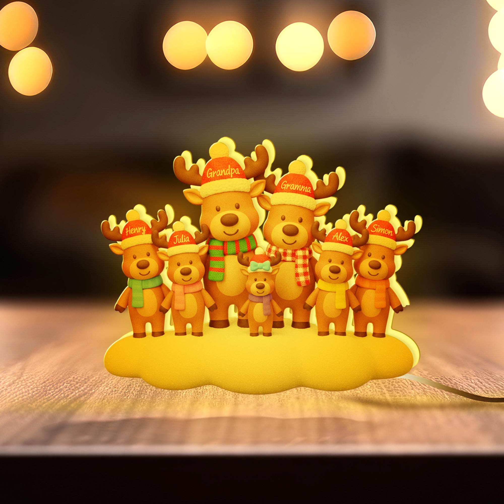 Custom Reindeer Family LED Light Box with Grandma Grandpa: Personalized Names Lamp image 1