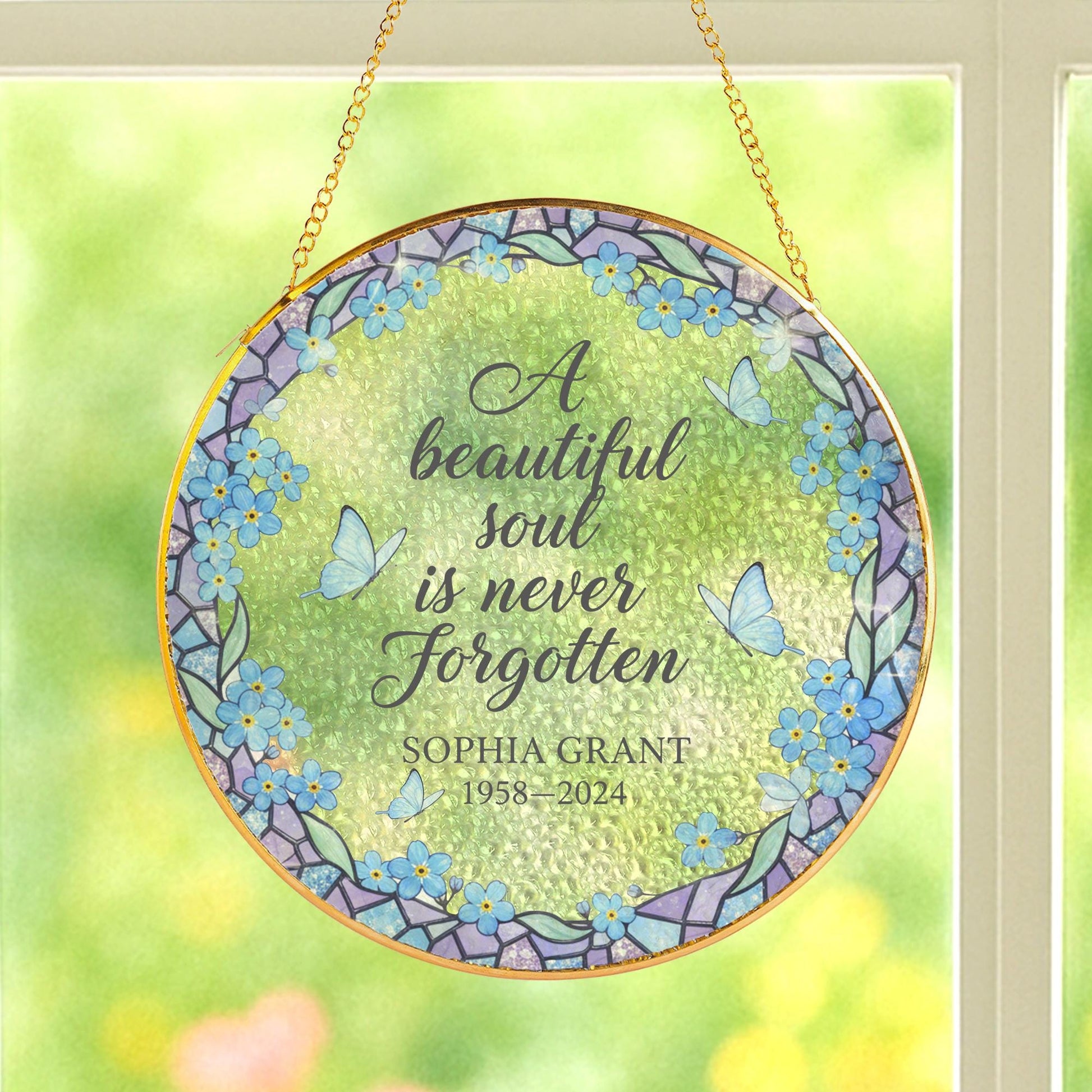 Custom Memorial Gold Frame Glass Suncatcher Window Hanging image 2