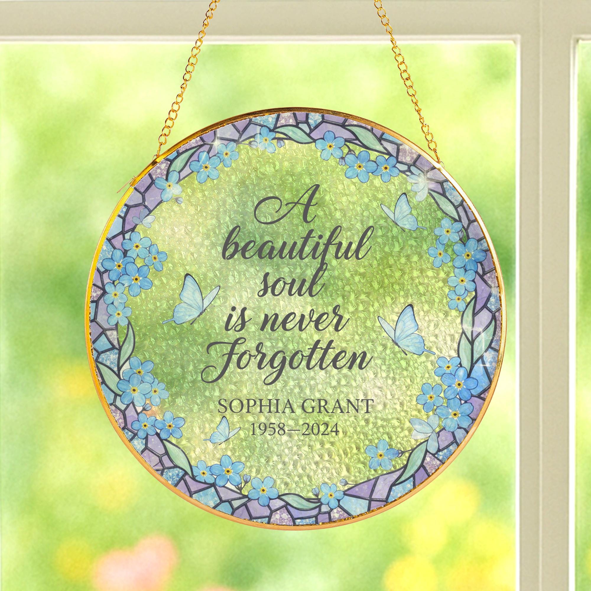 Custom Memorial Gold Frame Glass Suncatcher Window Hanging image 2