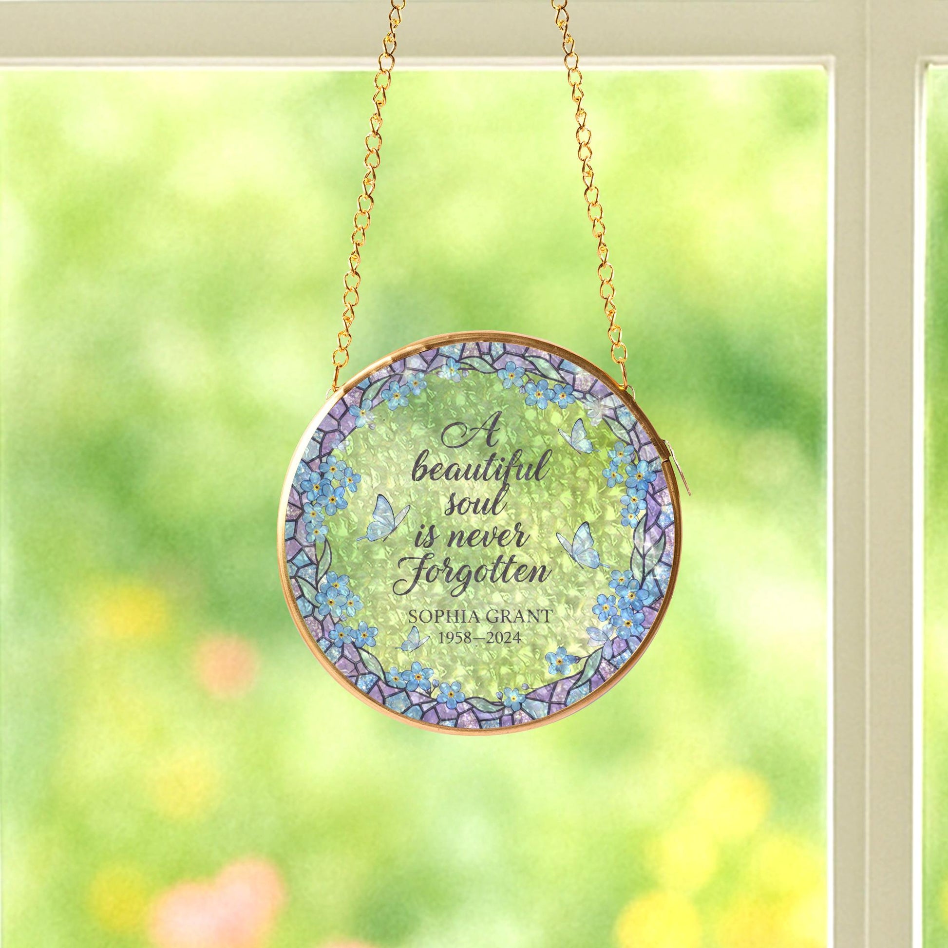 Custom Memorial Gold Frame Glass Suncatcher Window Hanging image 3