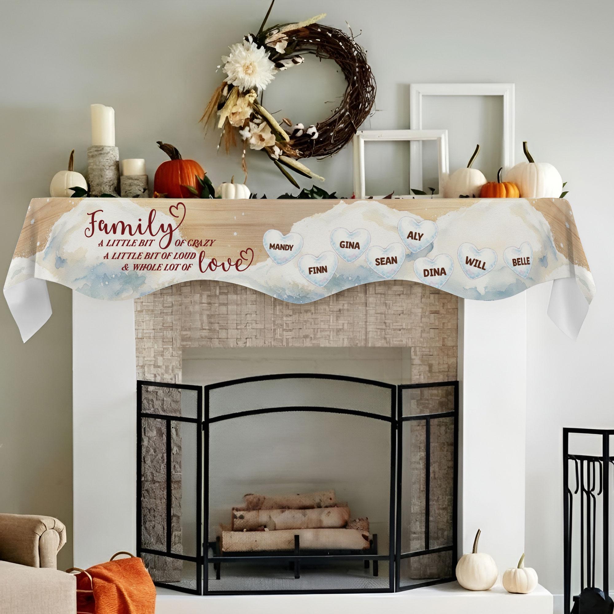 Custom Polyester Mantel Scarf: Personalized Snow Family Name Banner - Winter Fireplace Drape image 5