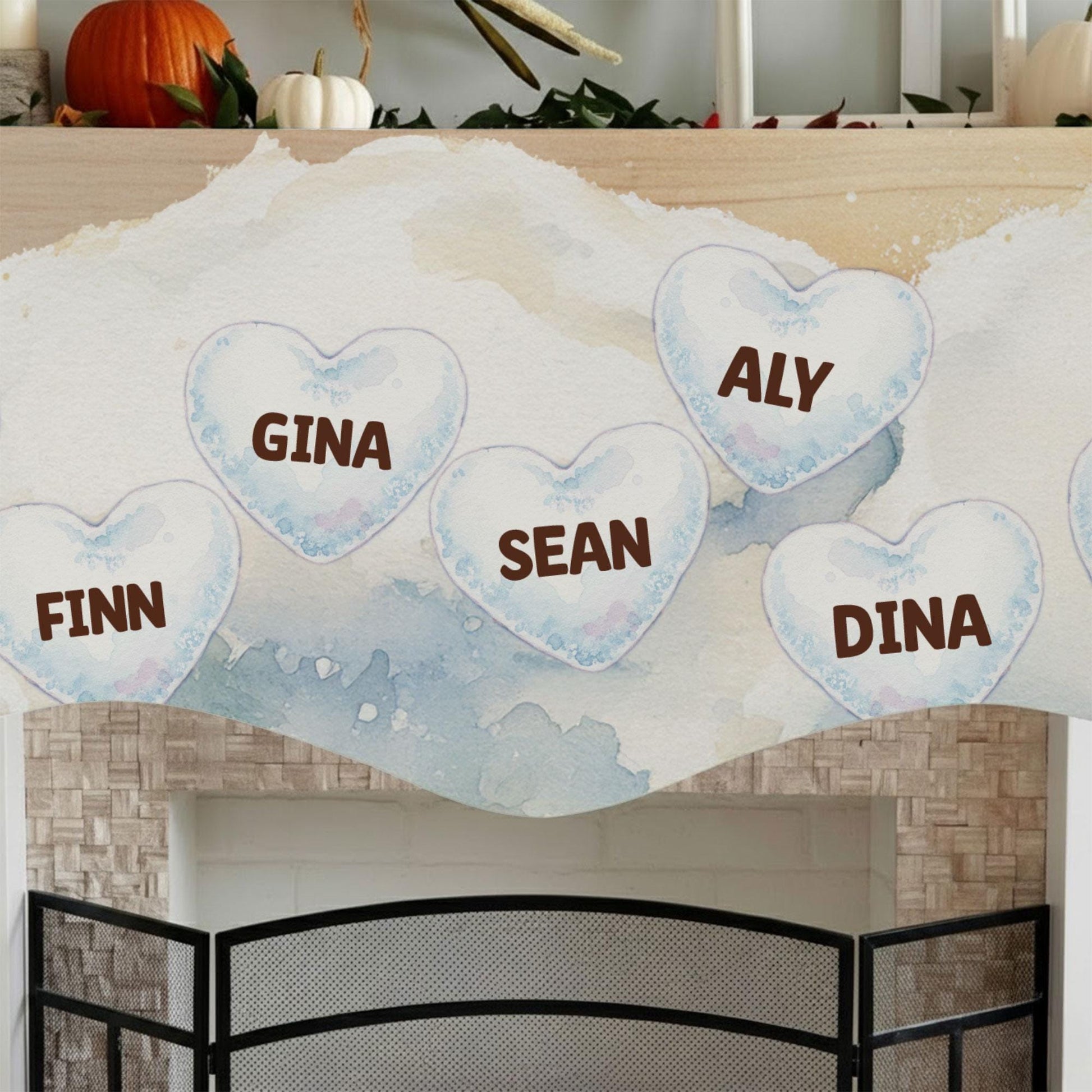 Custom Polyester Mantel Scarf: Personalized Snow Family Name Banner - Winter Fireplace Drape image 2