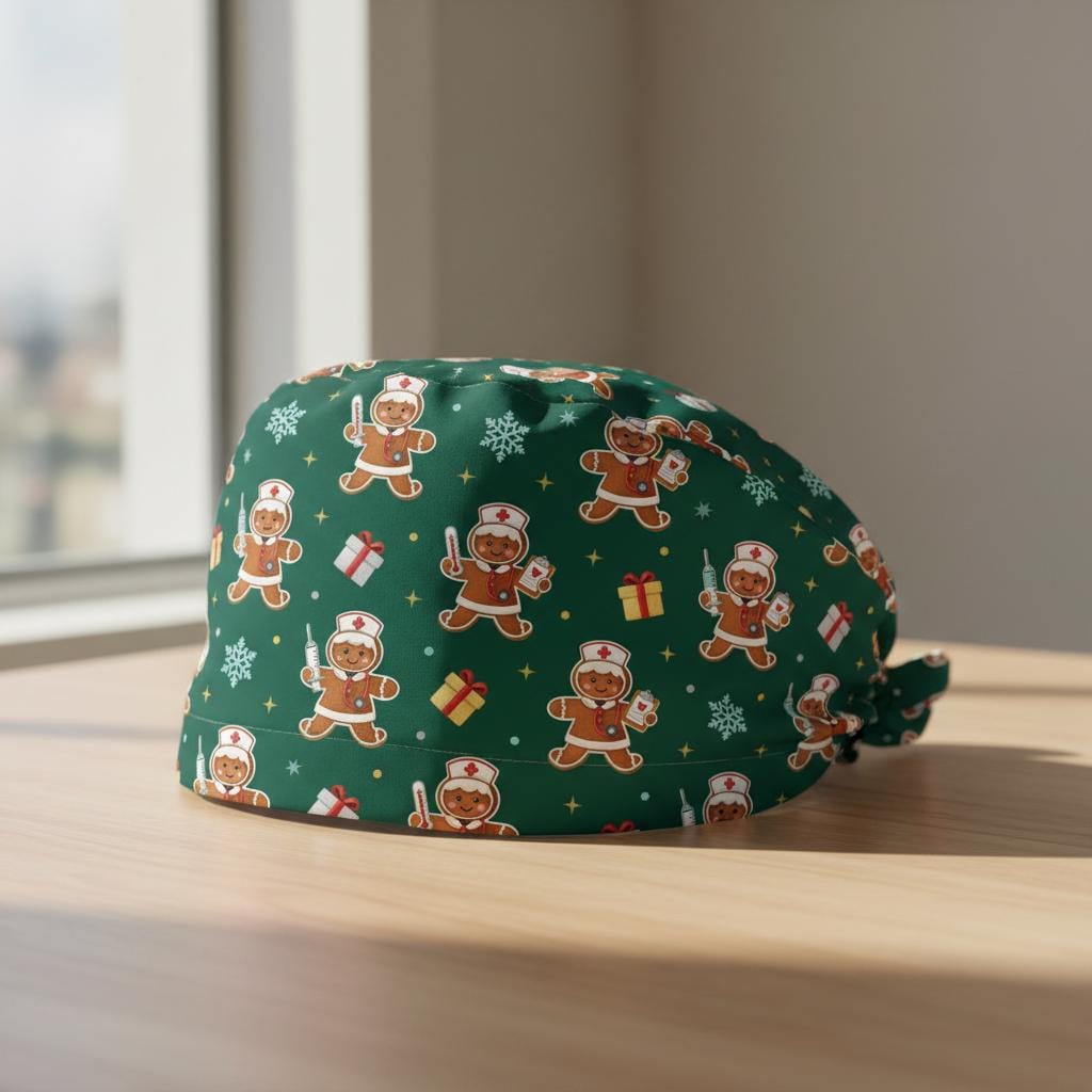 Cotton Scrub Cap: Gingerbread Print, Christmas Theme, RN Nurse Wear image 1