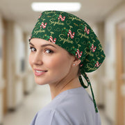 Cotton Scrub Cap: Custom Name Embroidery, RN Nurse Wear, Christmas Theme image 1