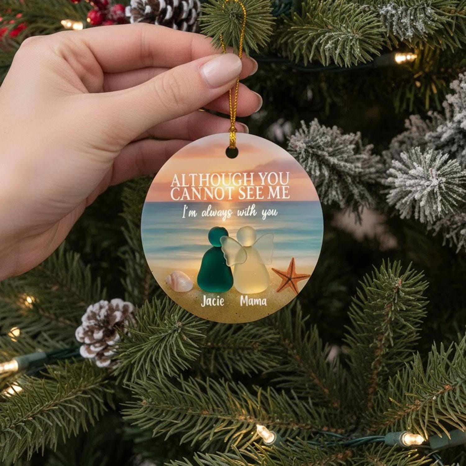 Custom Sea Glass Memorial Ornament: Beach Sunset Remembrance Keepsake