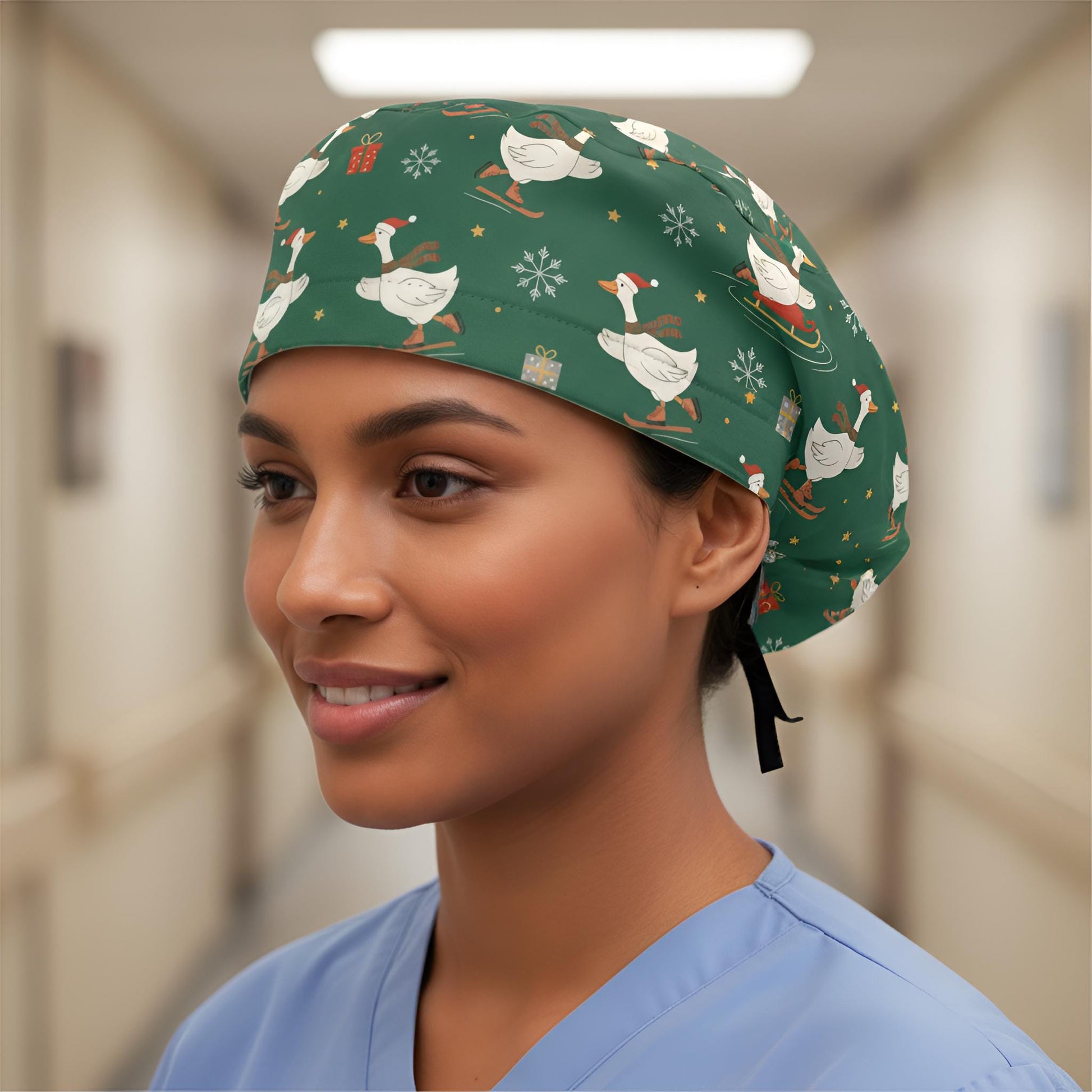 Medical Scrub Cap: Christmas RN Goose Print, Nurse Theme, Festive Pattern image 2