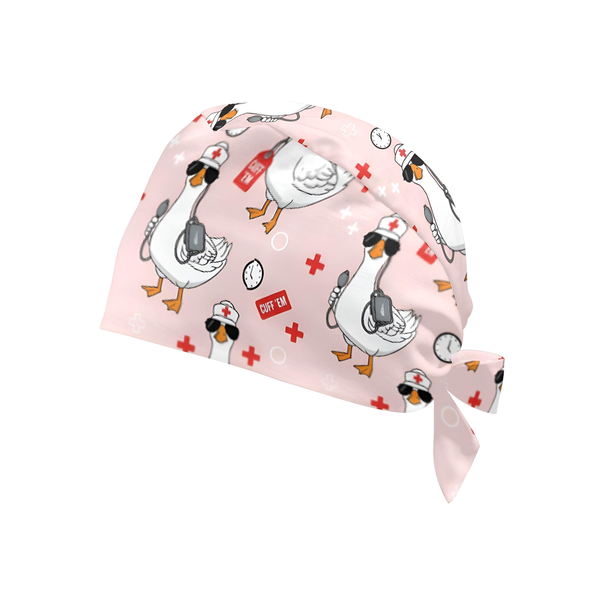 Cotton Scrub Cap: Goose Print, RN Nurse Theme, “Cuff ’Em” Design image 3
