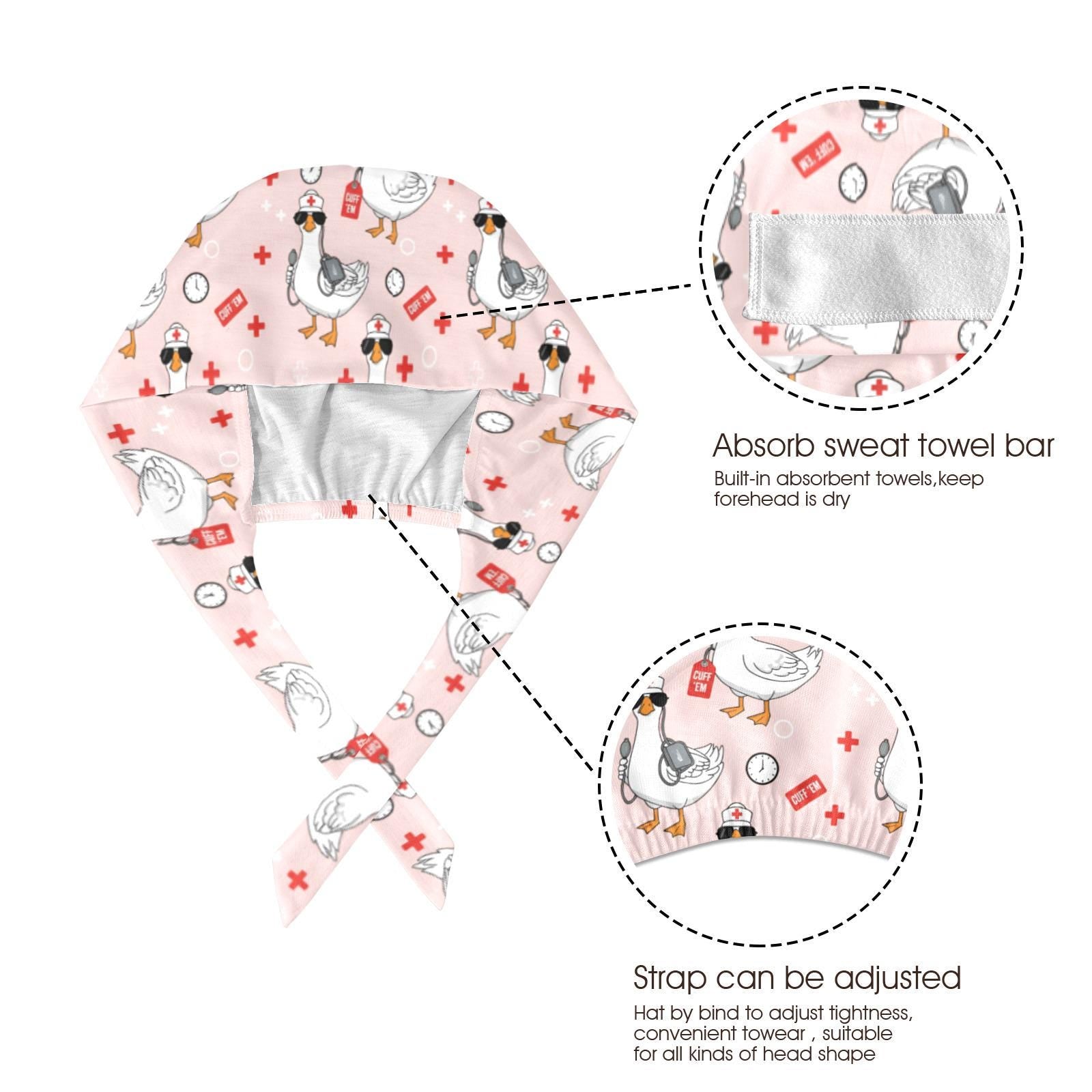 Cotton Scrub Cap: Goose Print, RN Nurse Theme, “Cuff ’Em” Design image 7