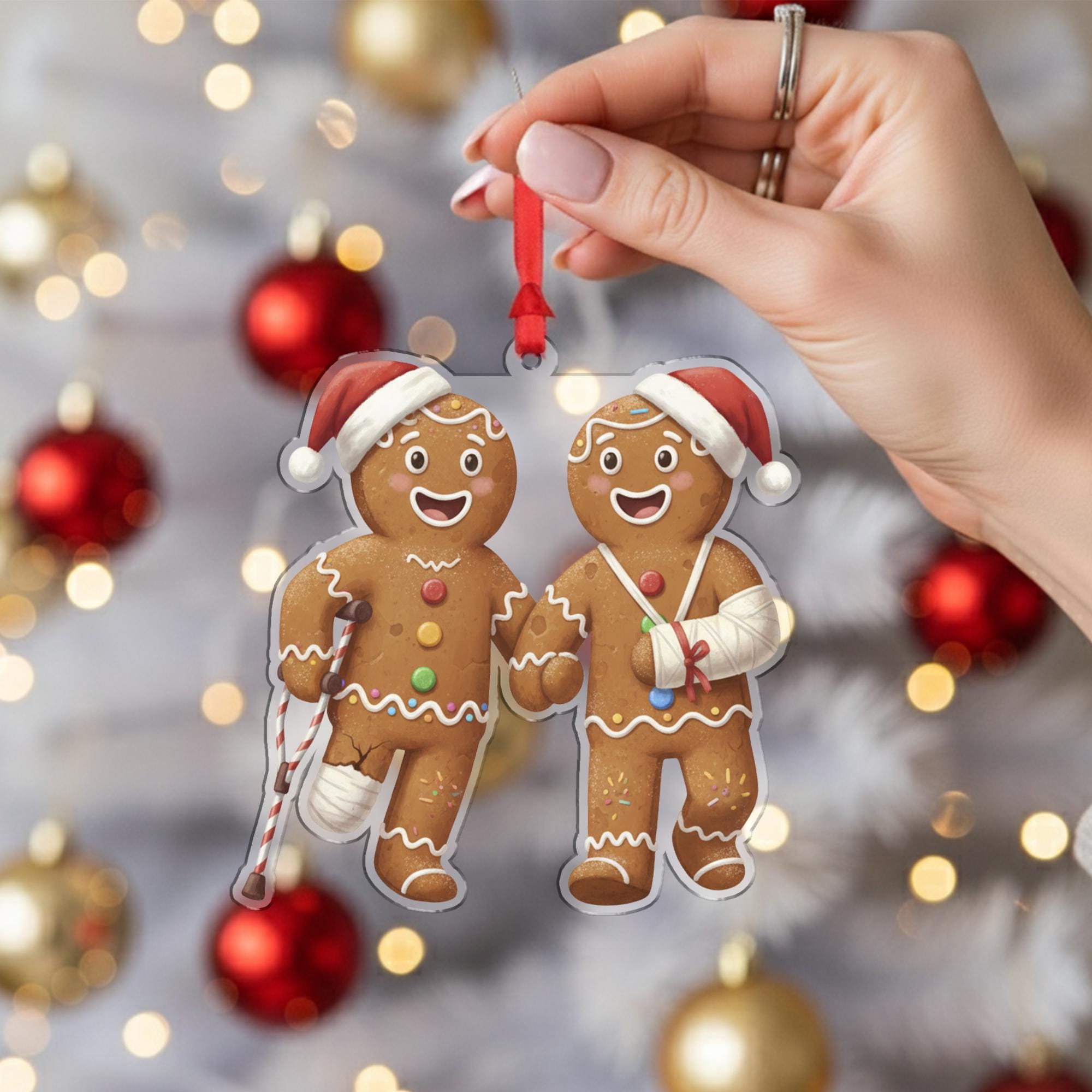 Gingerbread Couple Ornament – Christmas Tree Decoration, Broken Cookie Design, Funny Holiday Decor image 1