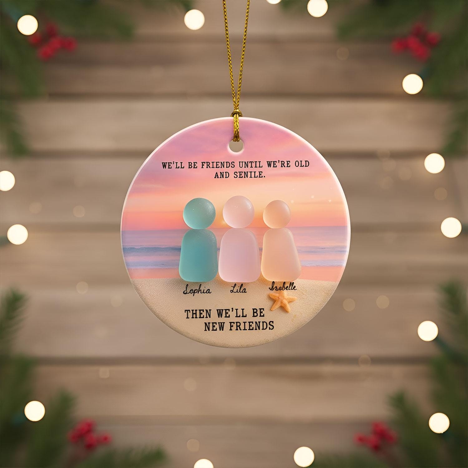 Personalized Friendship Sea Glass Beach Christmas Ornament: Funny Bestie Holiday Keepsake for Friends